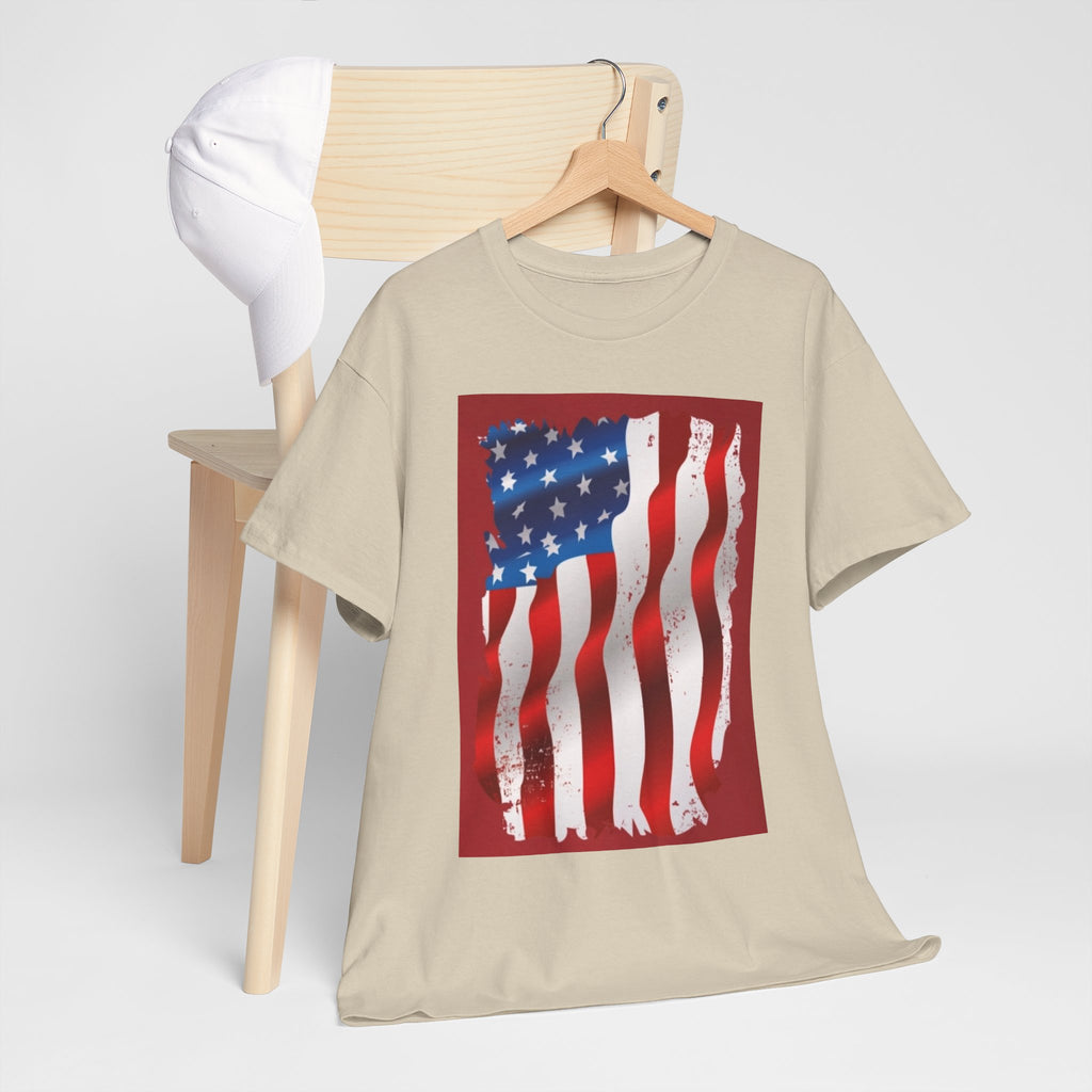 American Flag Graphic Tee — Distressed Wavy Stars & Stripes