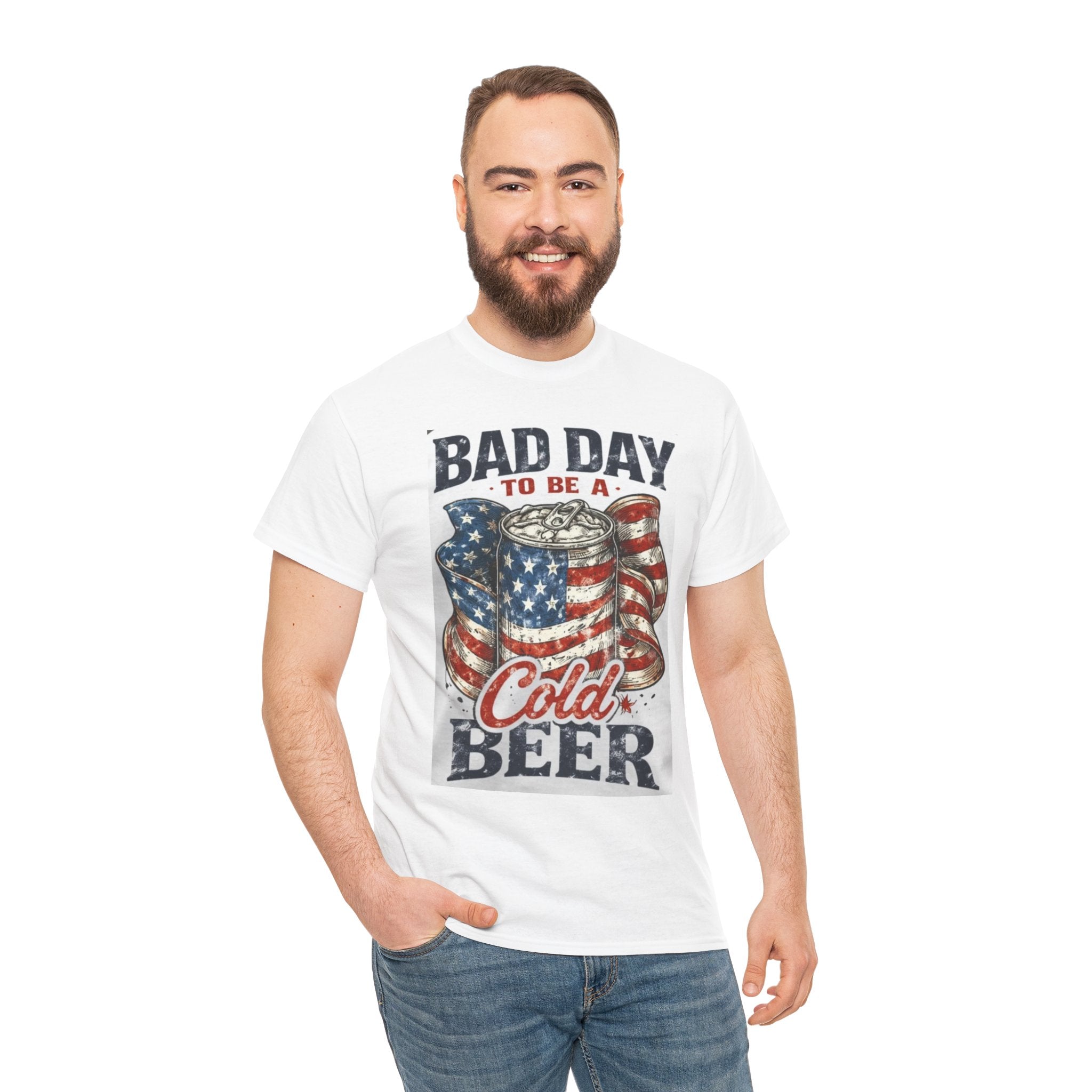 Bad Day to Be a Cold Beer T-Shirt — American Flag Beer Can Graphic Tee