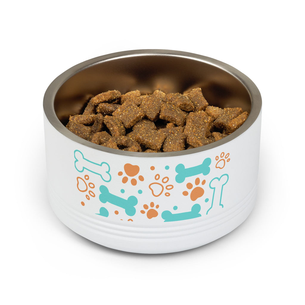 Dog Bone & Paw Print Pet Bowl — 18oz Stainless Steel Dog Food Dish