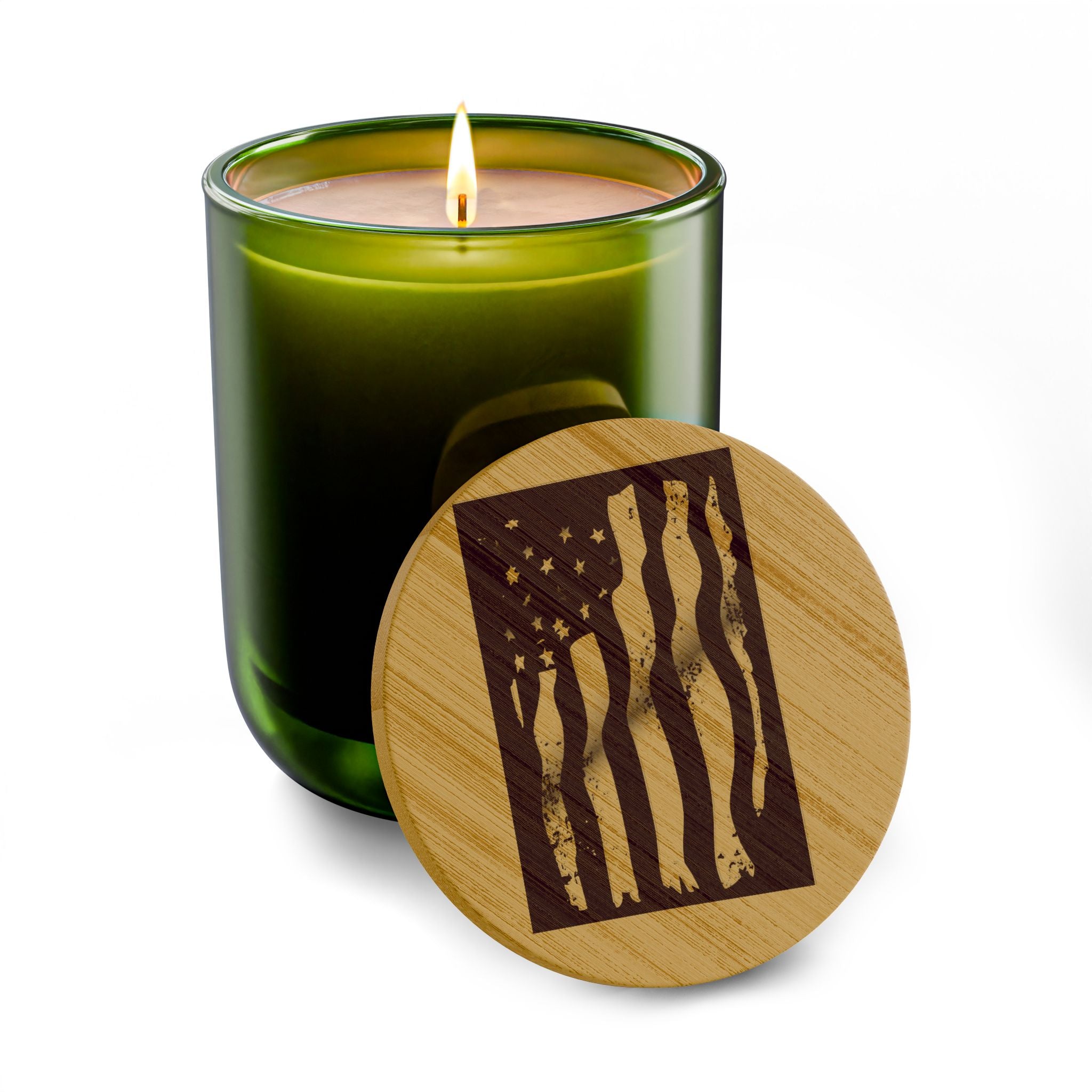 Engraved American Flag Soy Candle — 14oz Scented Candle with Bamboo Lid