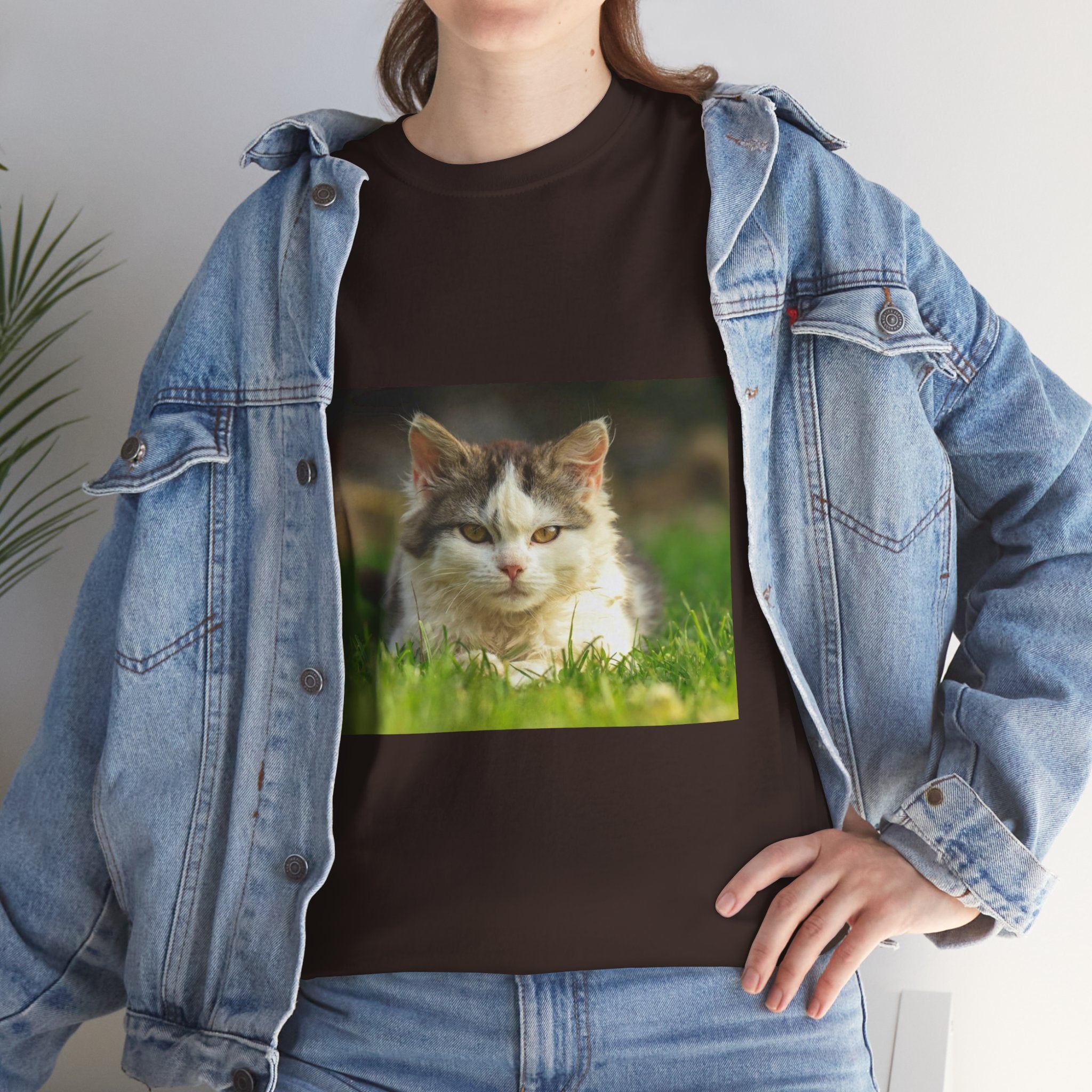 Cat Photo Tee — Relaxed Cat Lying in Grass T-Shirt