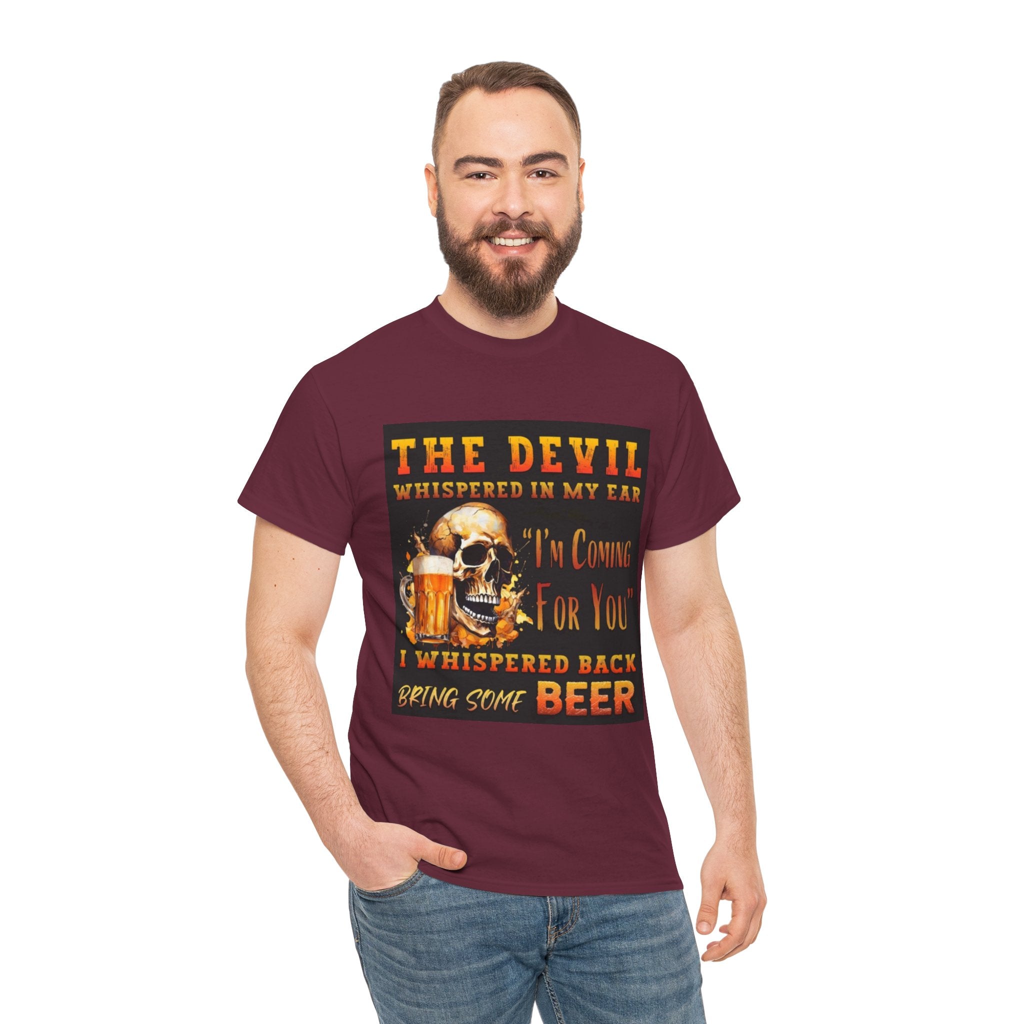 Devil Whispered T-Shirt — “I’m Coming For You” Skull Beer Graphic Tee