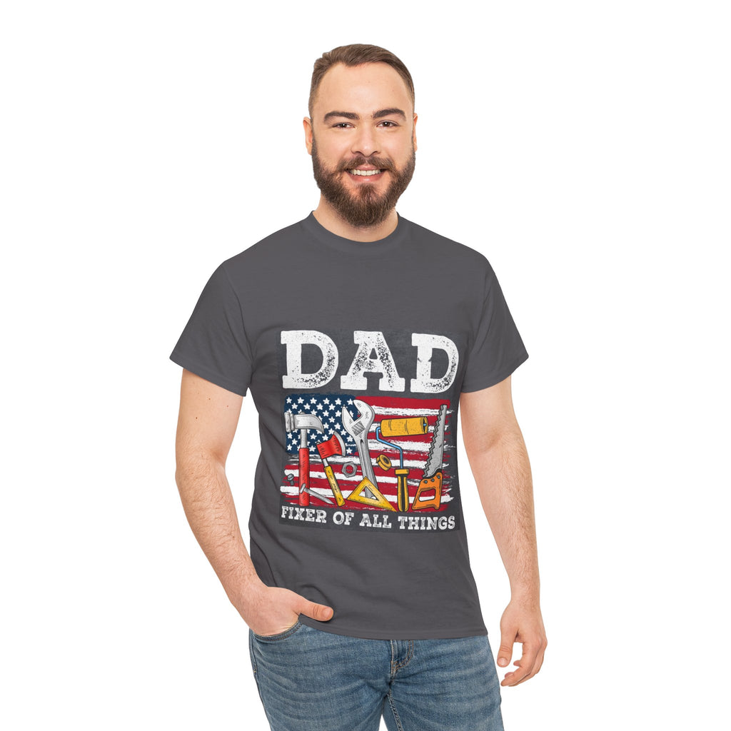 Dad Fixer Of All Things T-Shirt — American Flag Tool Graphic Tee for Fathers