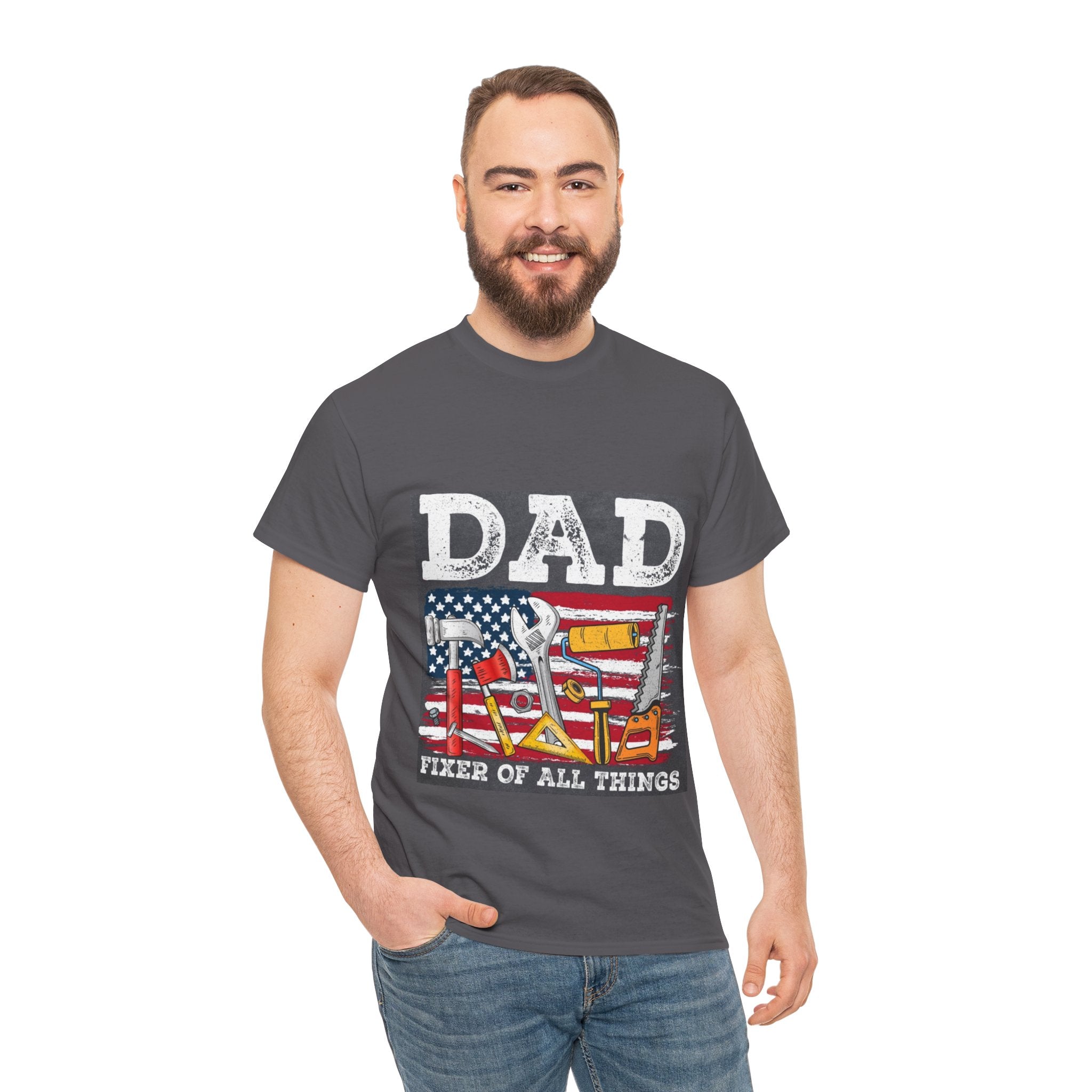 Dad Fixer Of All Things T-Shirt — American Flag Tool Graphic Tee for Fathers