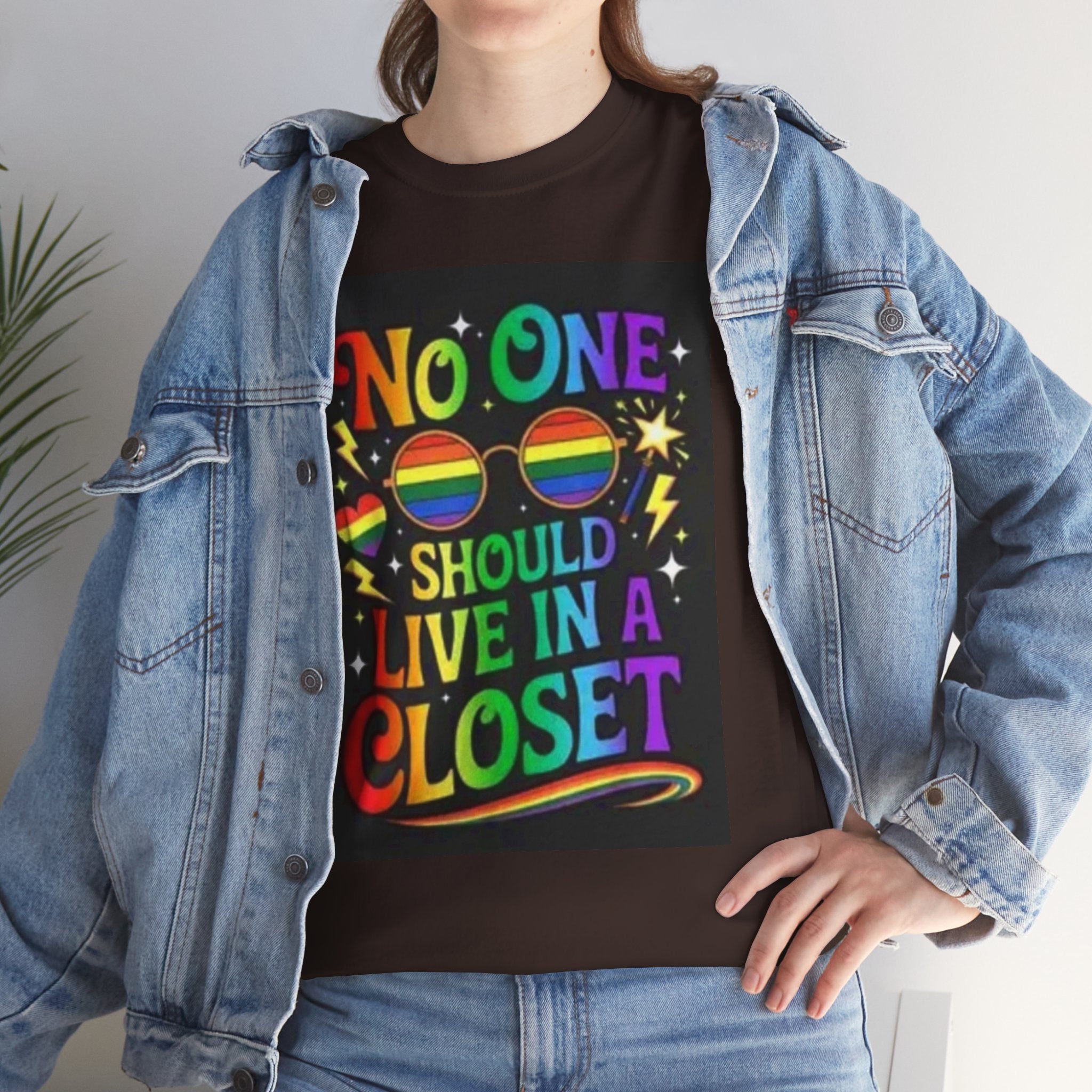 T‑Shirt — "No One Should Live in a Closet" Rainbow Pride Tee