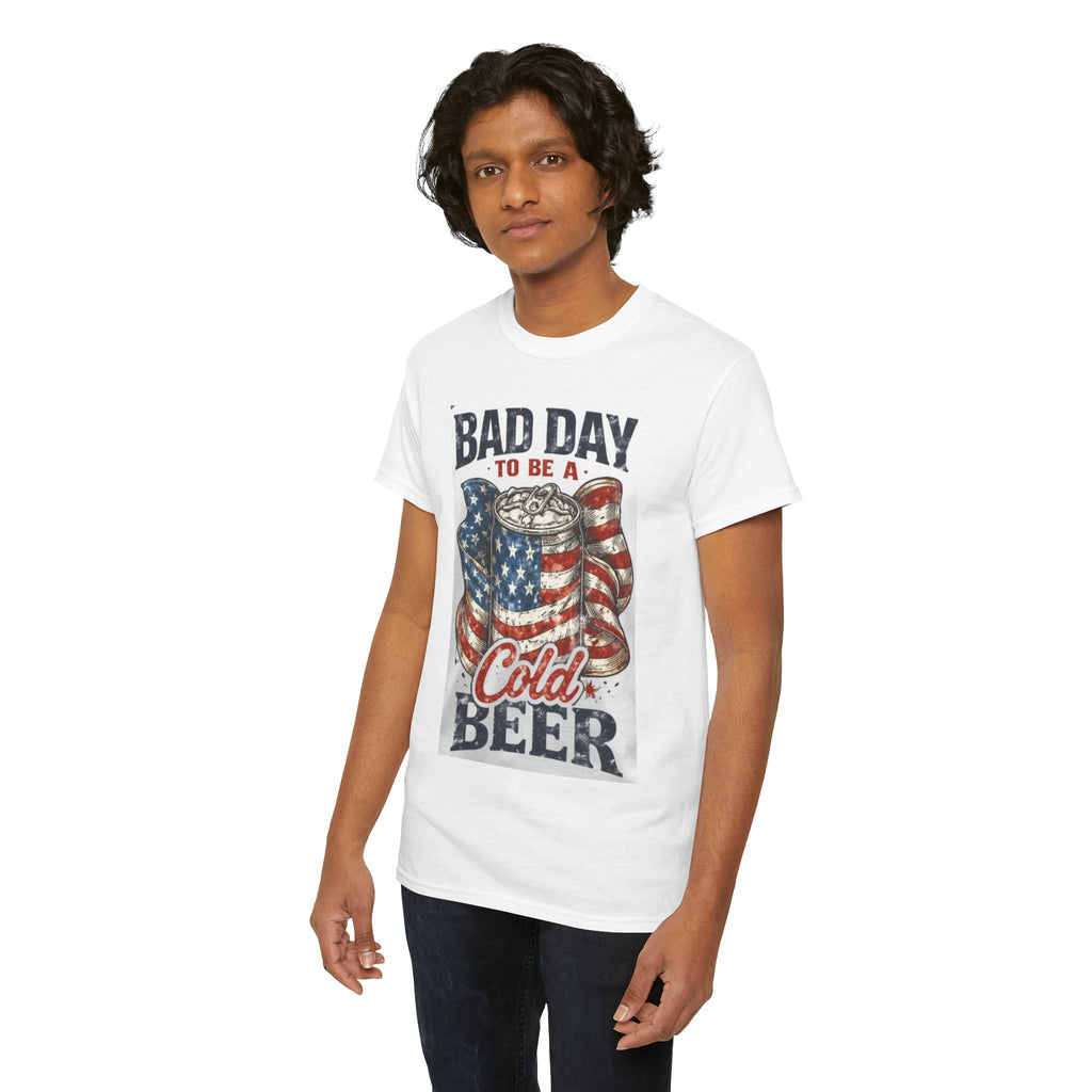Bad Day to Be a Cold Beer T-Shirt — American Flag Beer Can Graphic Tee