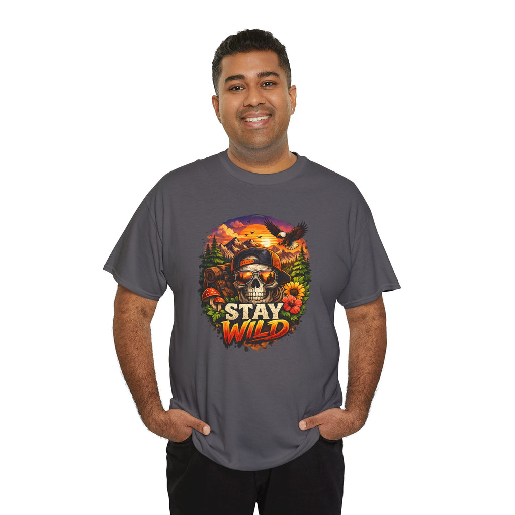 Stay Wild Skull Tee — Vintage Sunset Skull & Sunflower Graphic T-Shirt