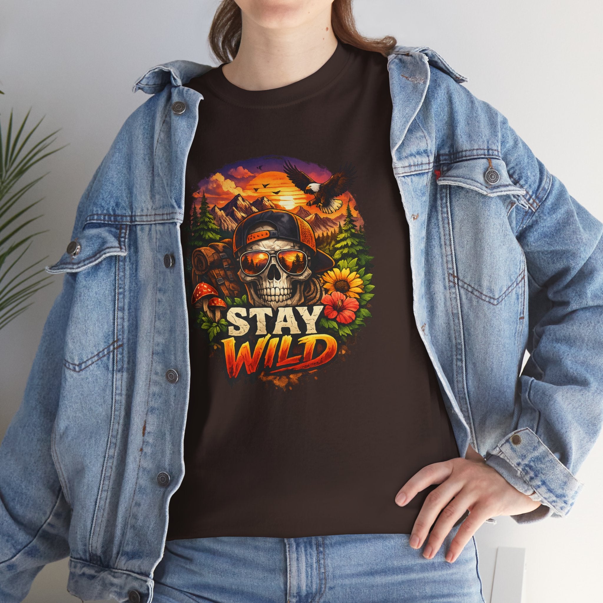 Stay Wild Skull Tee — Vintage Sunset Skull & Sunflower Graphic T-Shirt