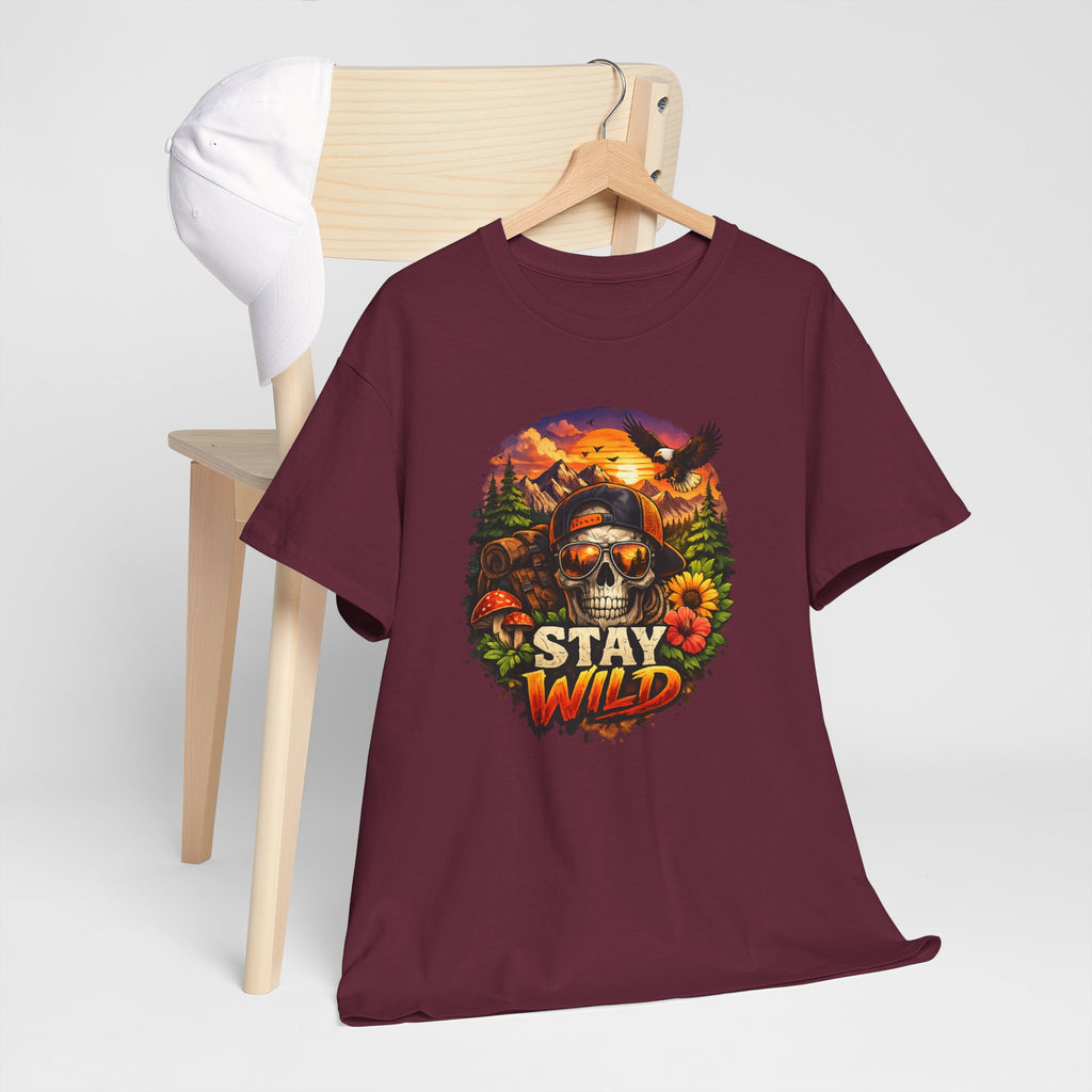 Stay Wild Skull Tee — Vintage Sunset Skull & Sunflower Graphic T-Shirt