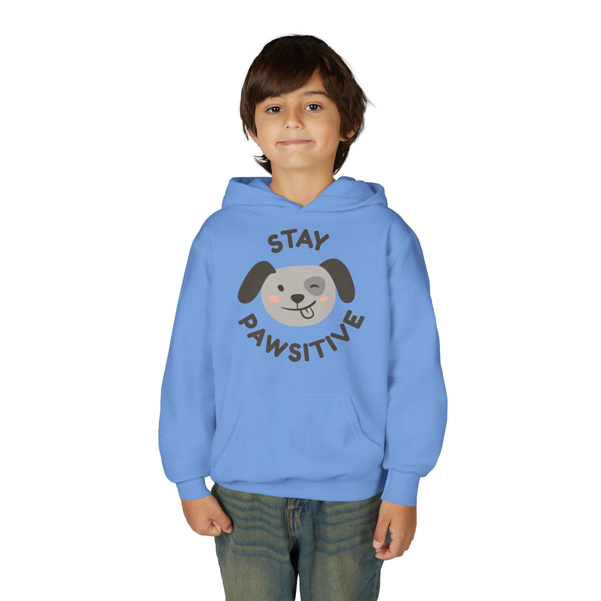 Stay Pawsitive Youth Hoodie – Cute Dog Graphic Kids Sweatshirt