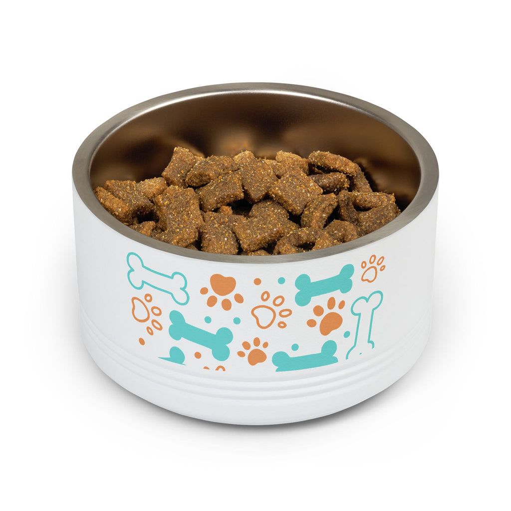 Dog Bone & Paw Print Pet Bowl — 18oz Stainless Steel Dog Food Dish