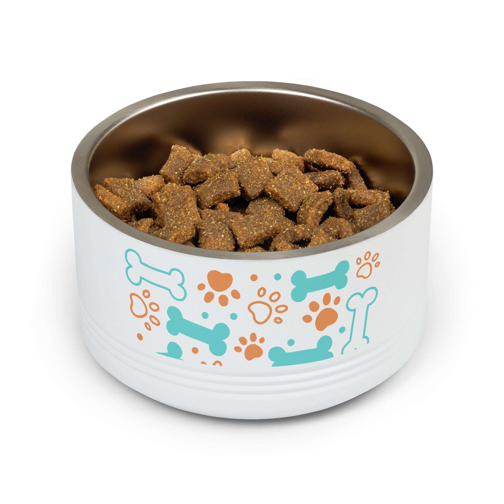 Dog Bone & Paw Print Pet Bowl — 18oz Stainless Steel Dog Food Dish