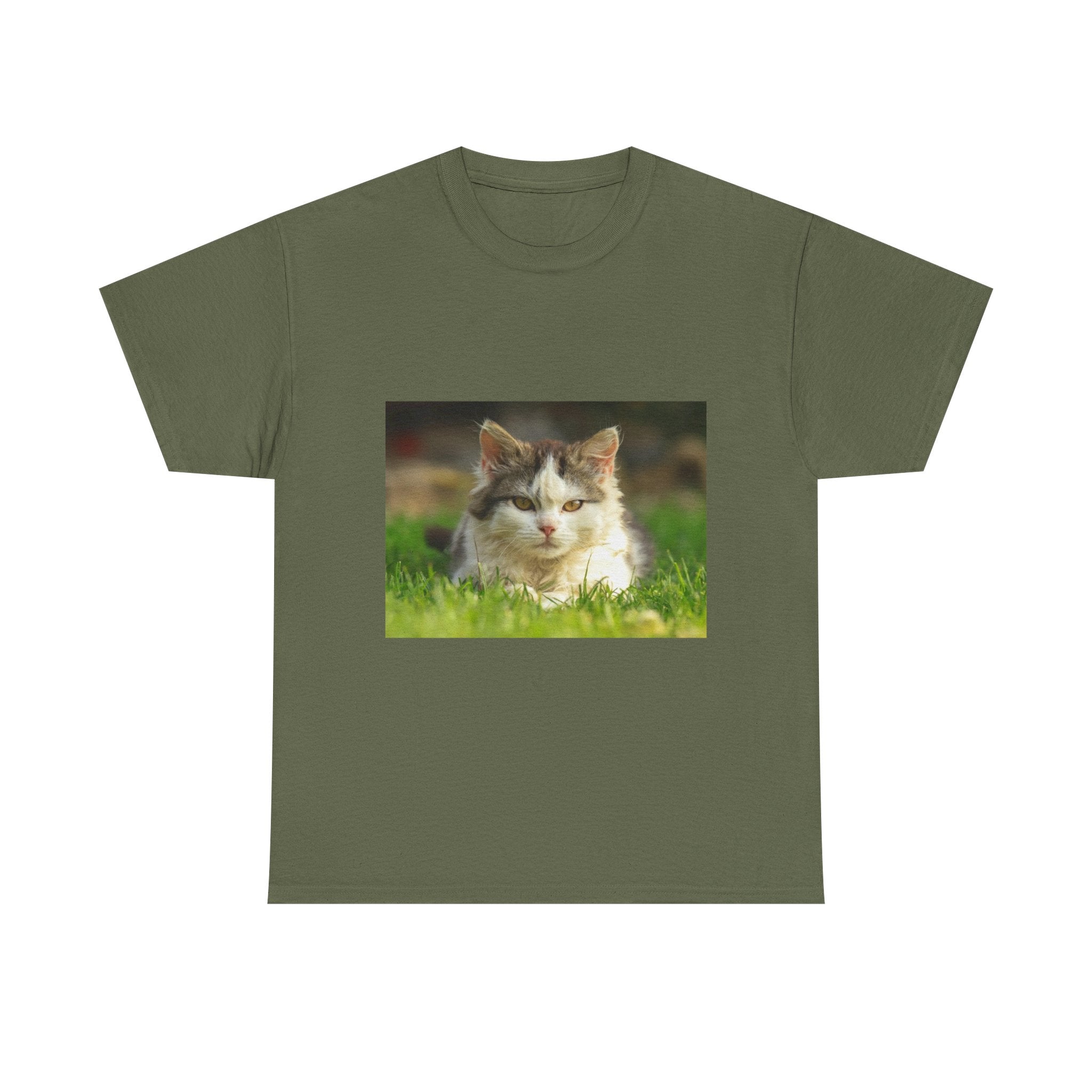 Cat Photo Tee — Relaxed Cat Lying in Grass T-Shirt