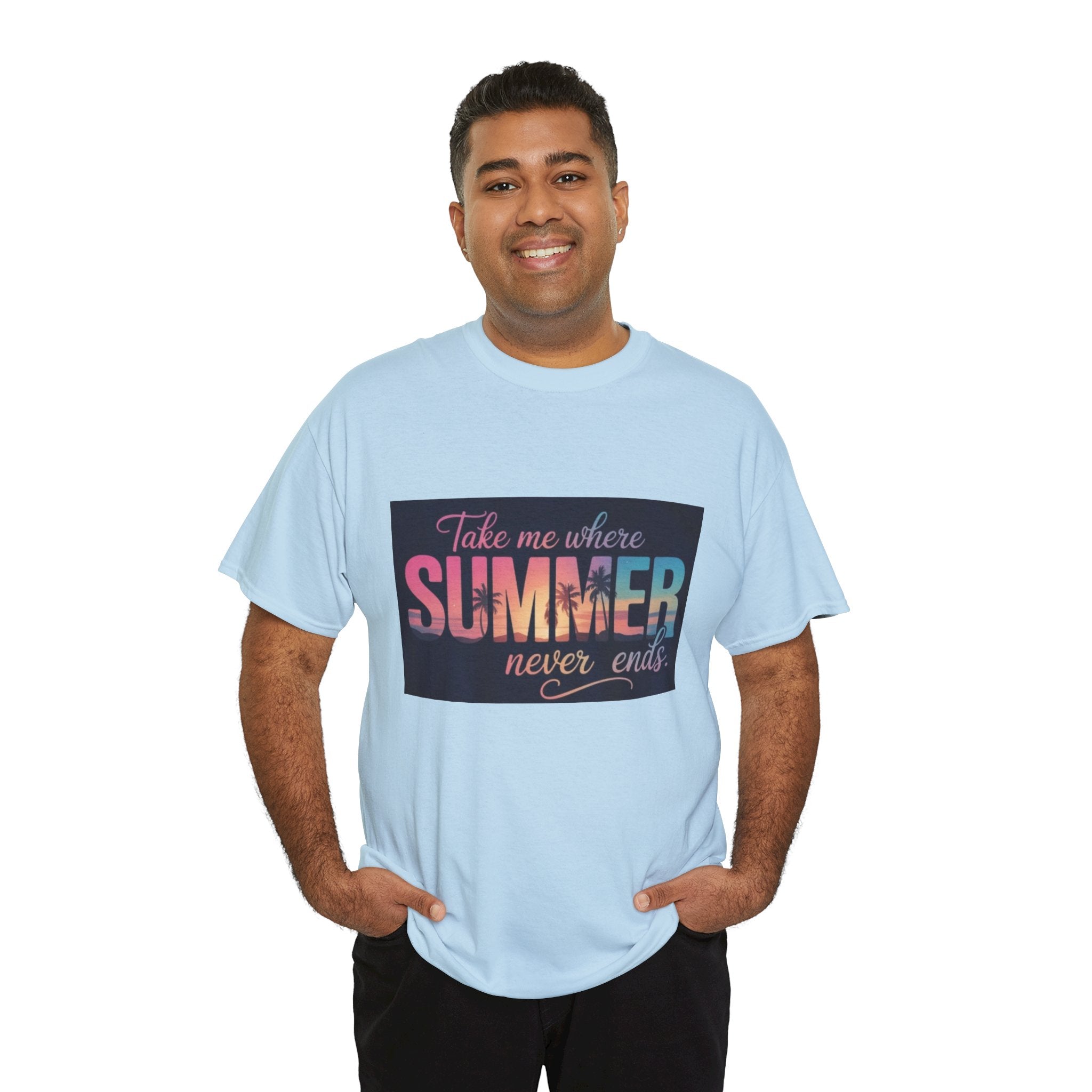 T-Shirt — "Take Me Where Summer Never Ends" Retro Beach Vibes
