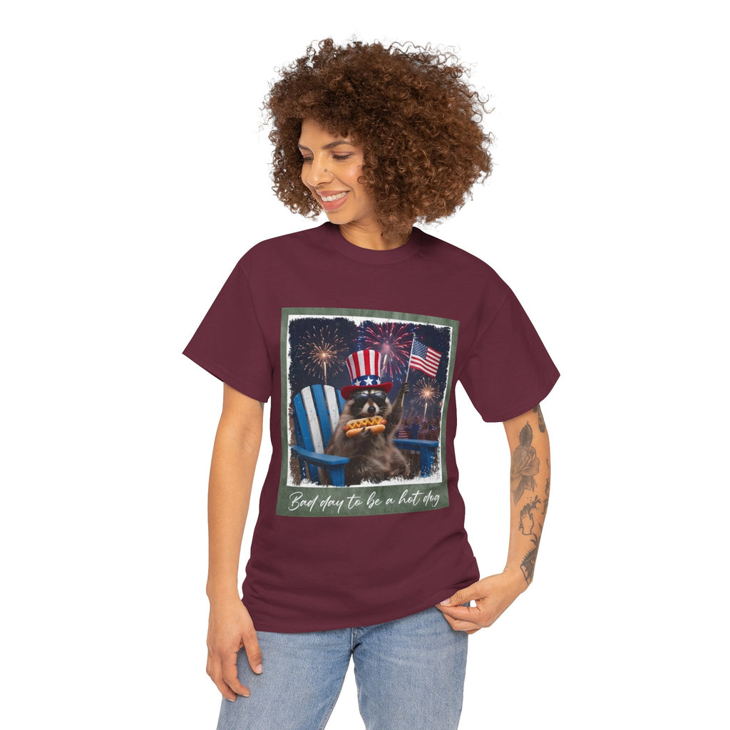 Patriotic Uncle Sam Bear T-Shirt — 'God Spares Us to Be a Hot Dog' 4th of July Tee