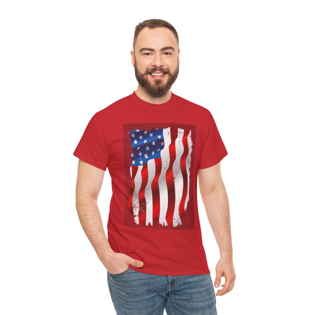 American Flag Graphic Tee — Distressed Wavy Stars & Stripes