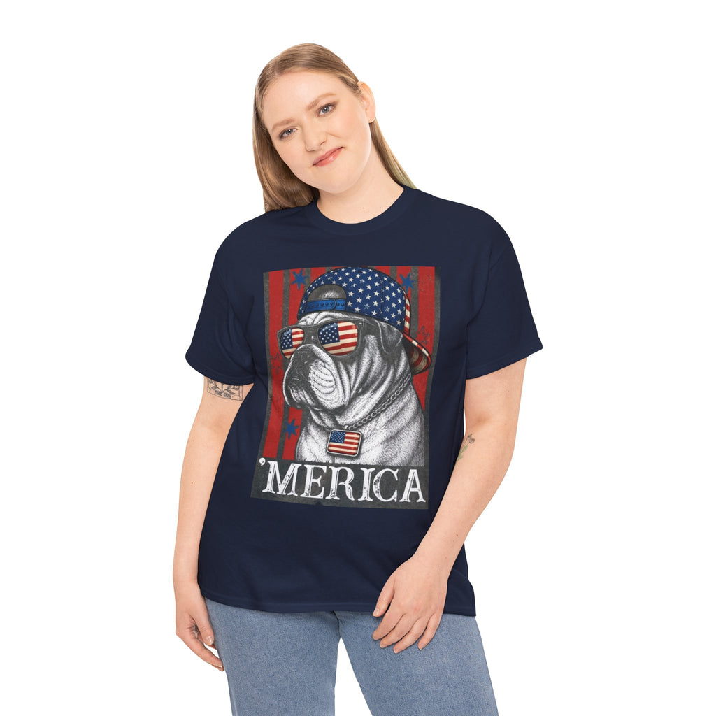 'Merica Bulldog T-Shirt — Patriotic American Flag Tee for Fourth of July