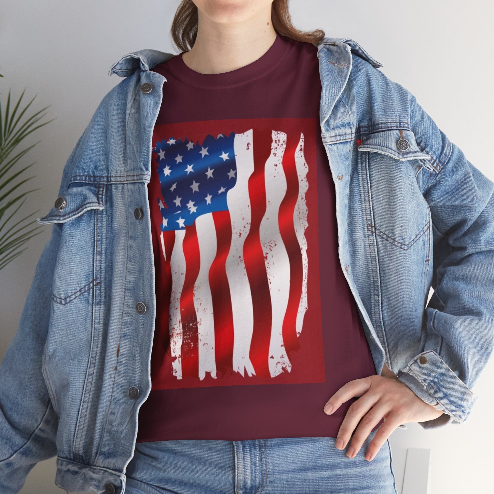 American Flag Graphic Tee — Distressed Wavy Stars & Stripes