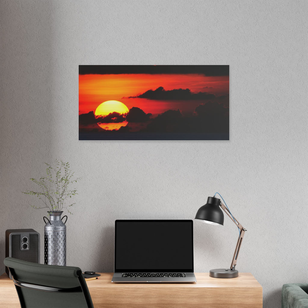 Sunset Ocean Canvas Print — Dramatic Red Sunset Wall Art