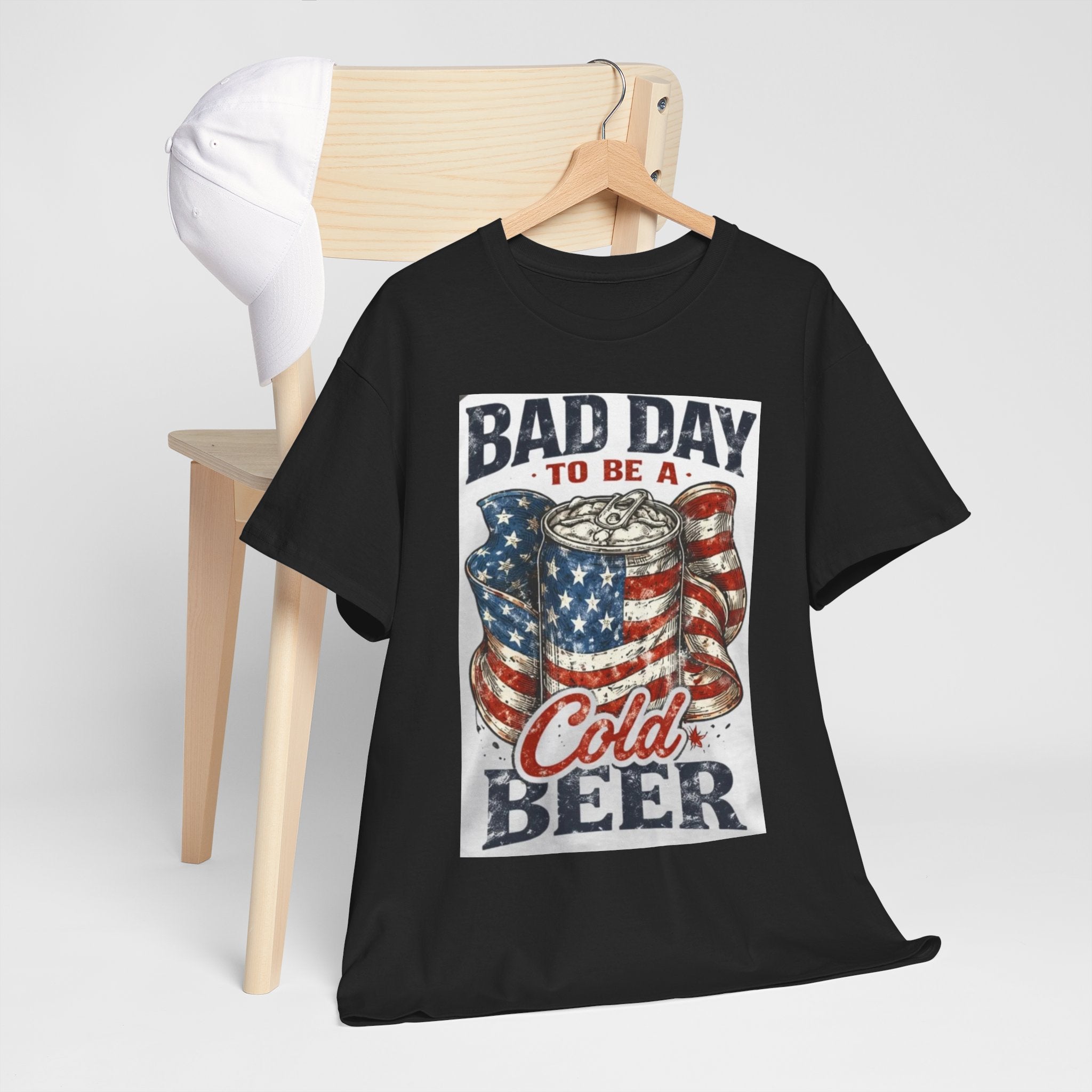 Bad Day to Be a Cold Beer T-Shirt — American Flag Beer Can Graphic Tee