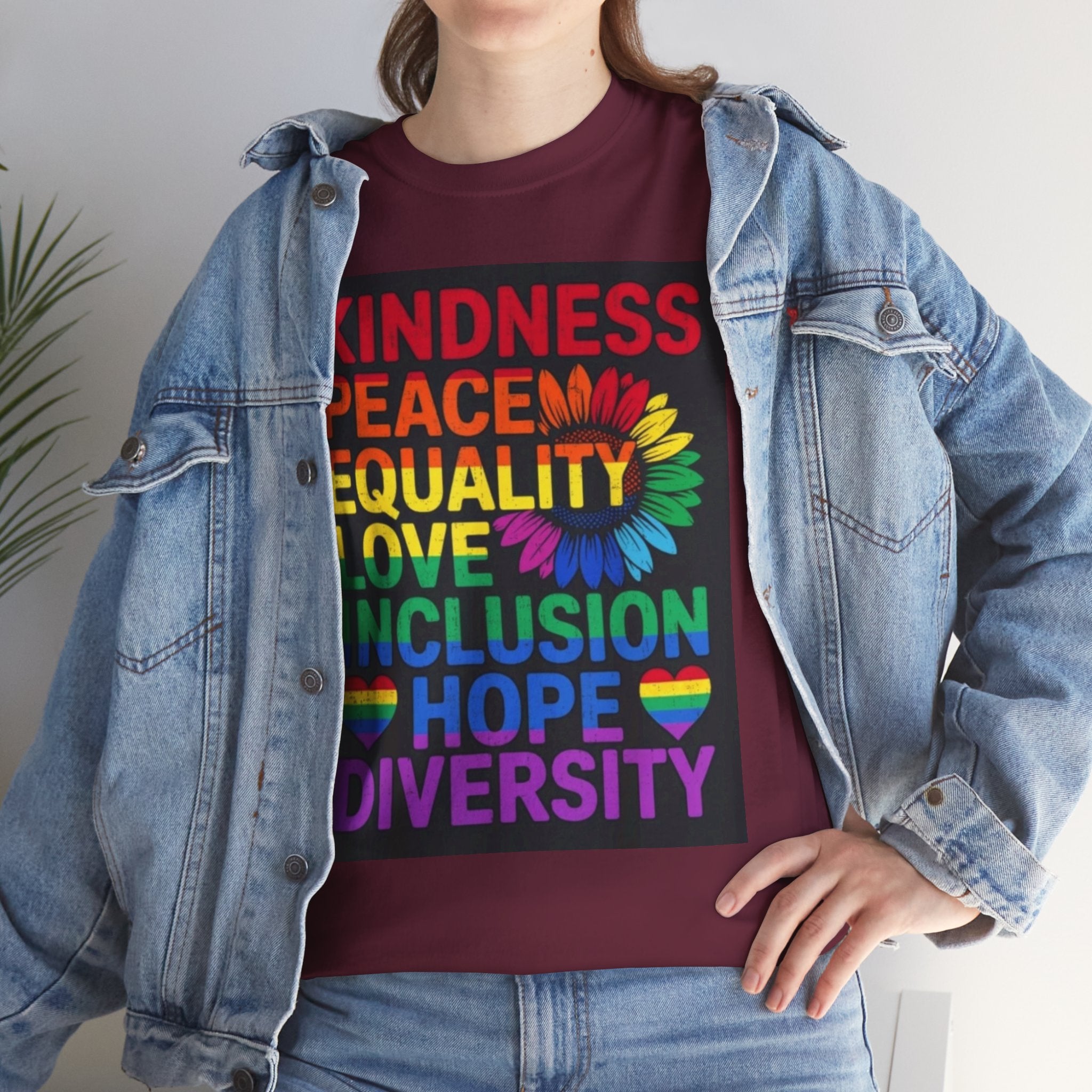 Kindness Peace Equality Rainbow T-Shirt — Pride Inclusion & Diversity Tee