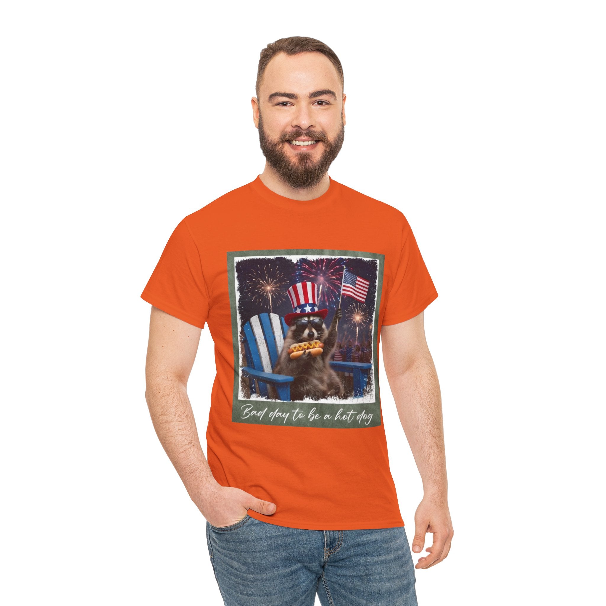 Patriotic Uncle Sam Bear T-Shirt — 'God Spares Us to Be a Hot Dog' 4th of July Tee