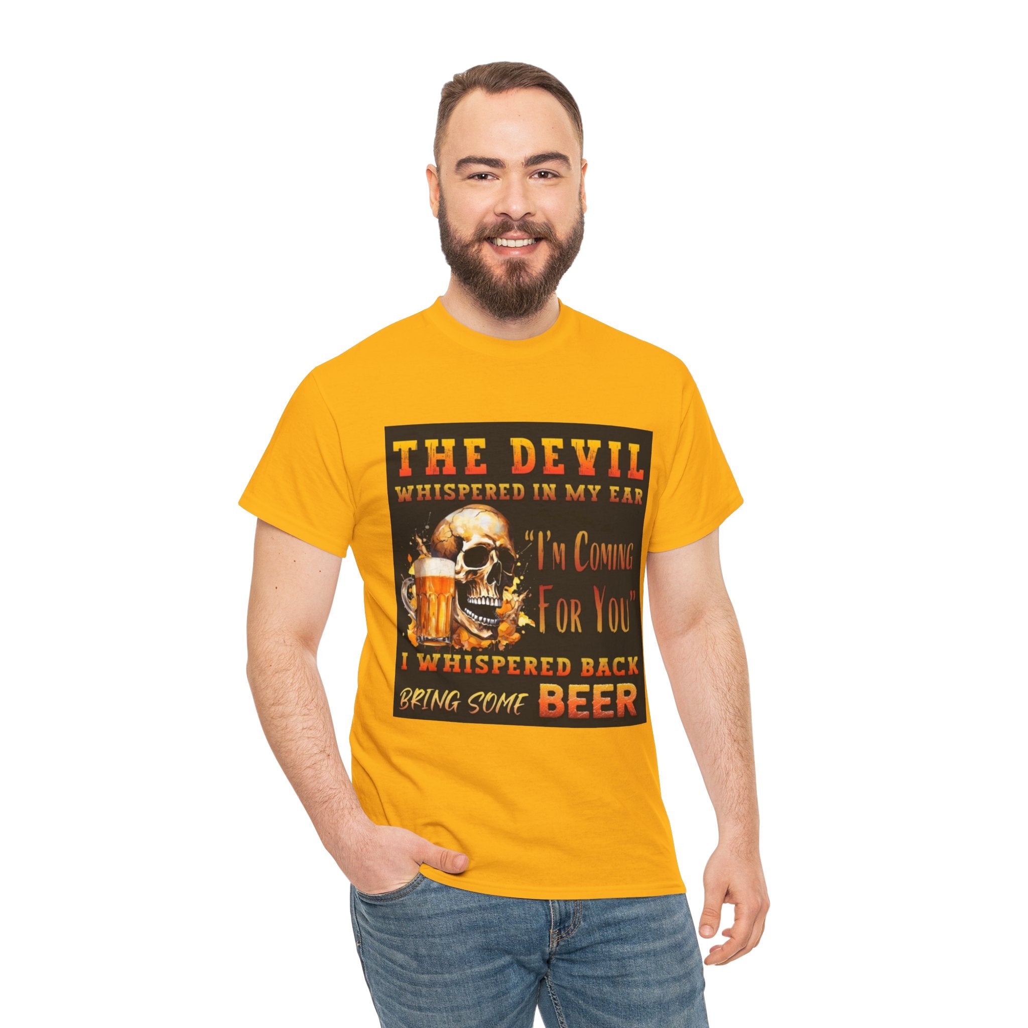 Devil Whispered T-Shirt — “I’m Coming For You” Skull Beer Graphic Tee