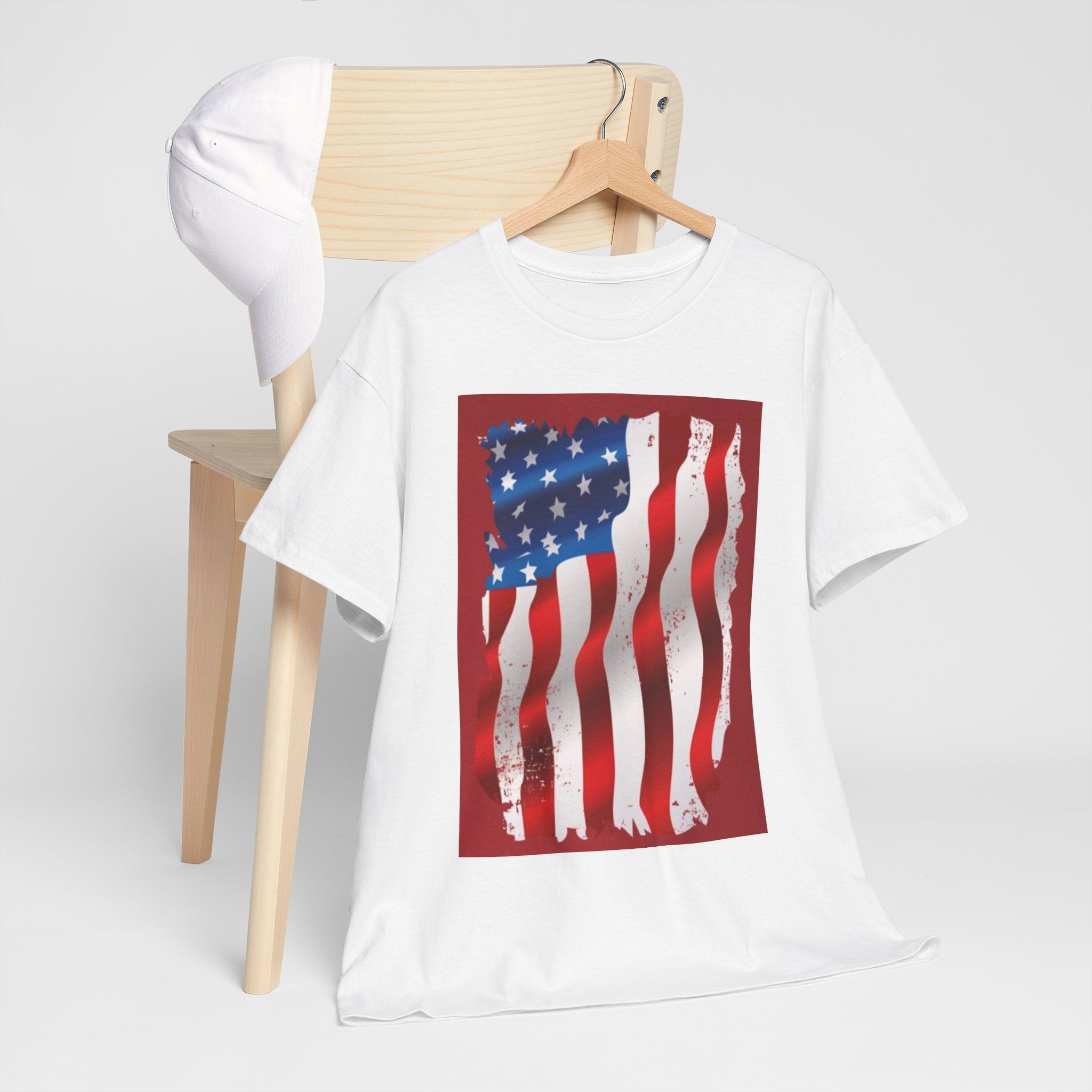 American Flag Graphic Tee — Distressed Wavy Stars & Stripes