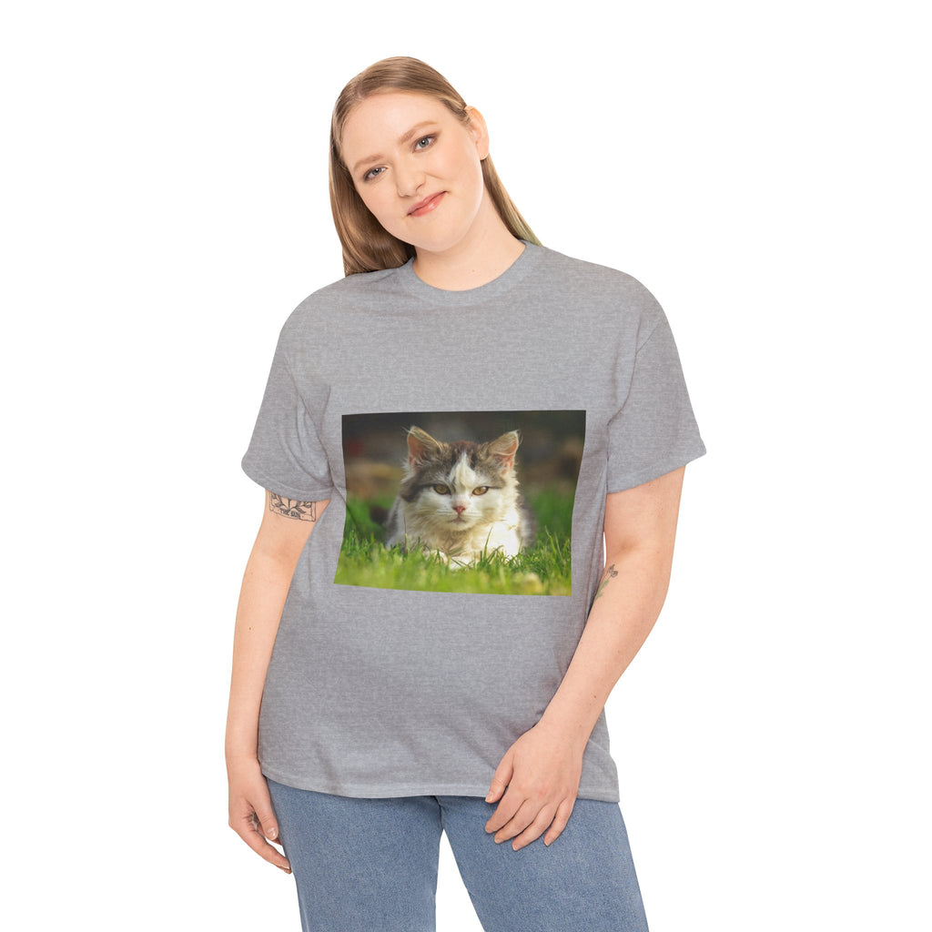 Cat Photo Tee — Relaxed Cat Lying in Grass T-Shirt