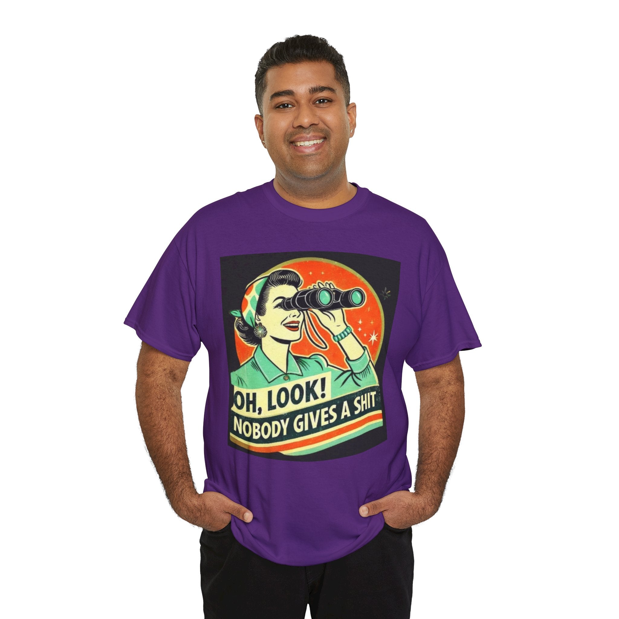 Graphic Tee — "Oh, Look! Nobody Gives a Shit" Retro Binoculars Design