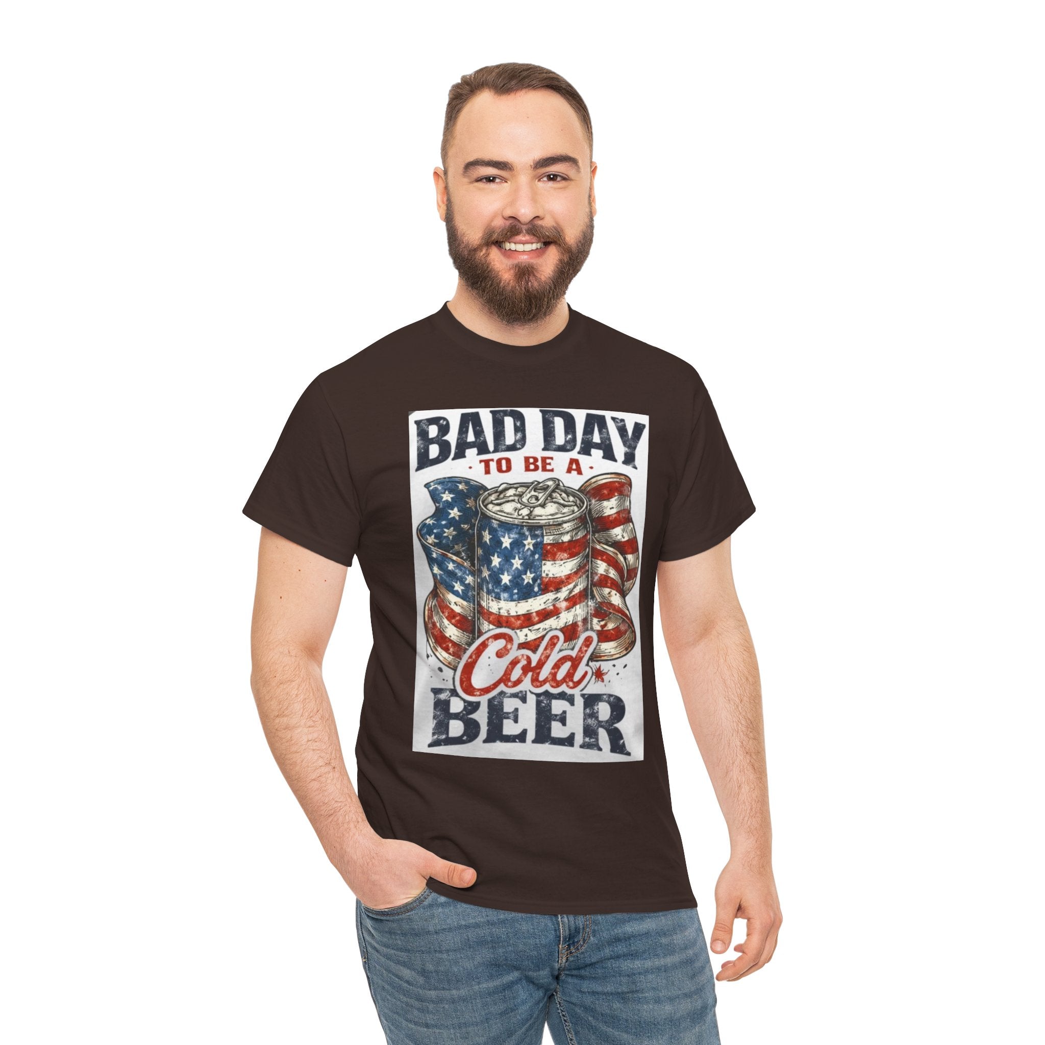 Bad Day to Be a Cold Beer T-Shirt — American Flag Beer Can Graphic Tee