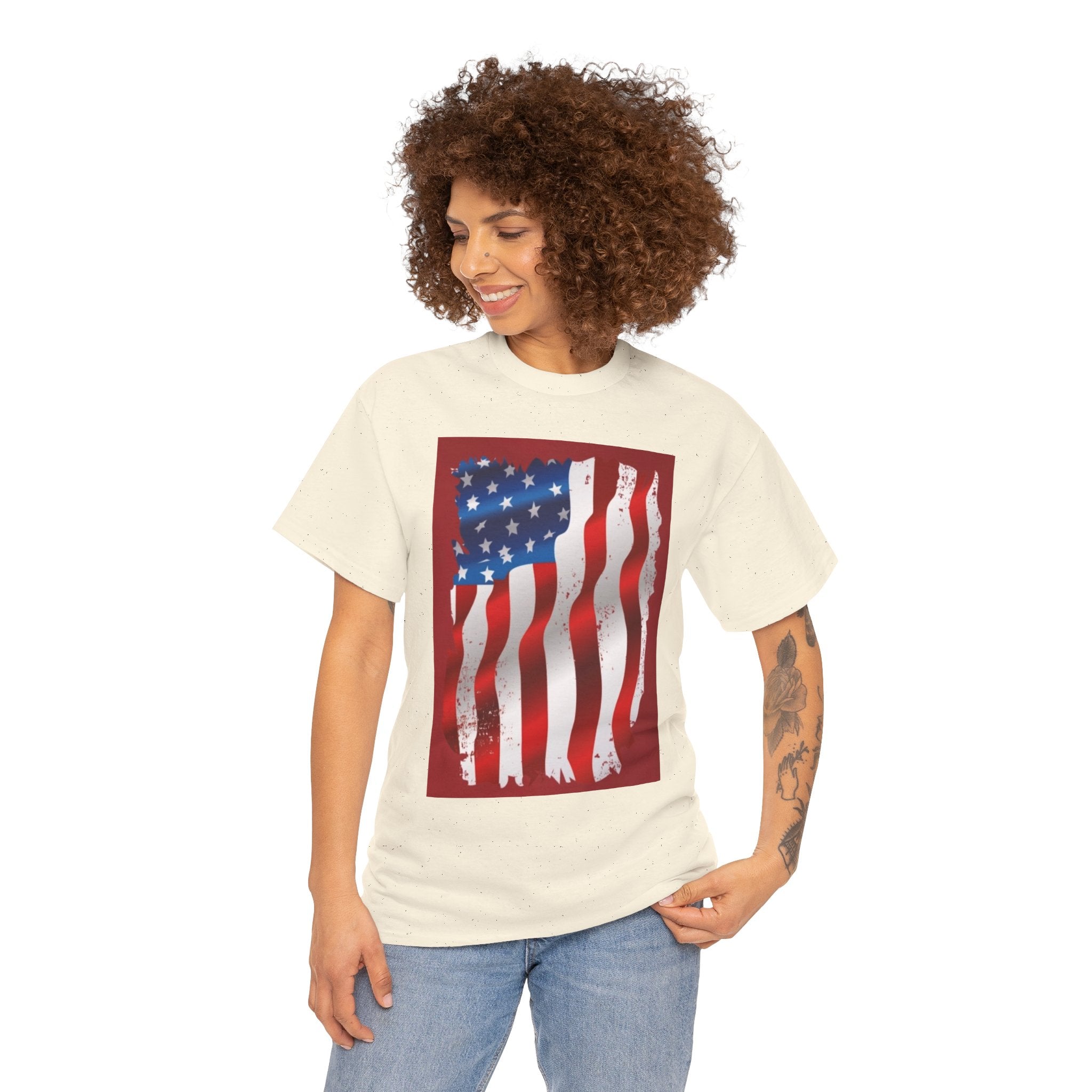American Flag Graphic Tee — Distressed Wavy Stars & Stripes