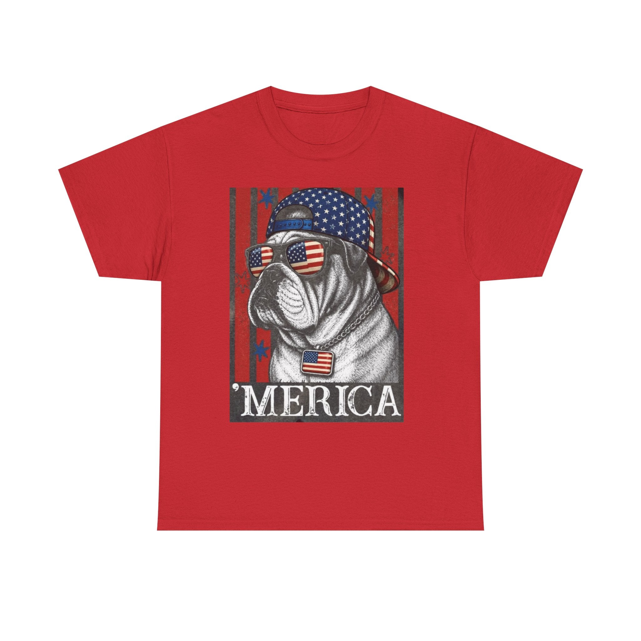 'Merica Bulldog T-Shirt — Patriotic American Flag Tee for Fourth of July