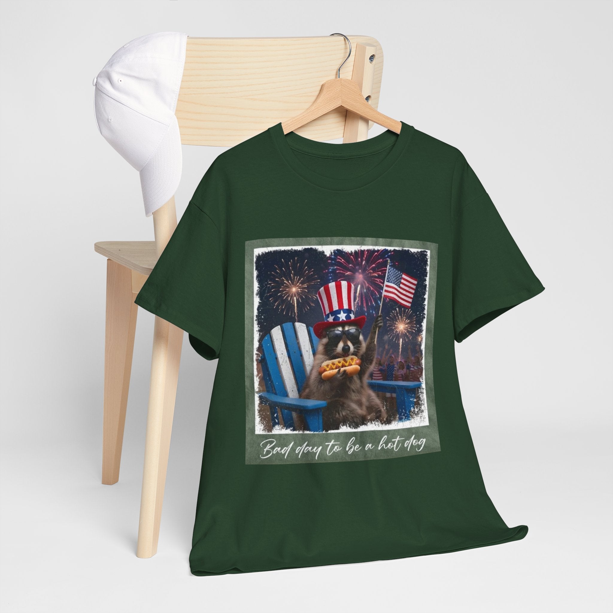 Patriotic Uncle Sam Bear T-Shirt — 'God Spares Us to Be a Hot Dog' 4th of July Tee