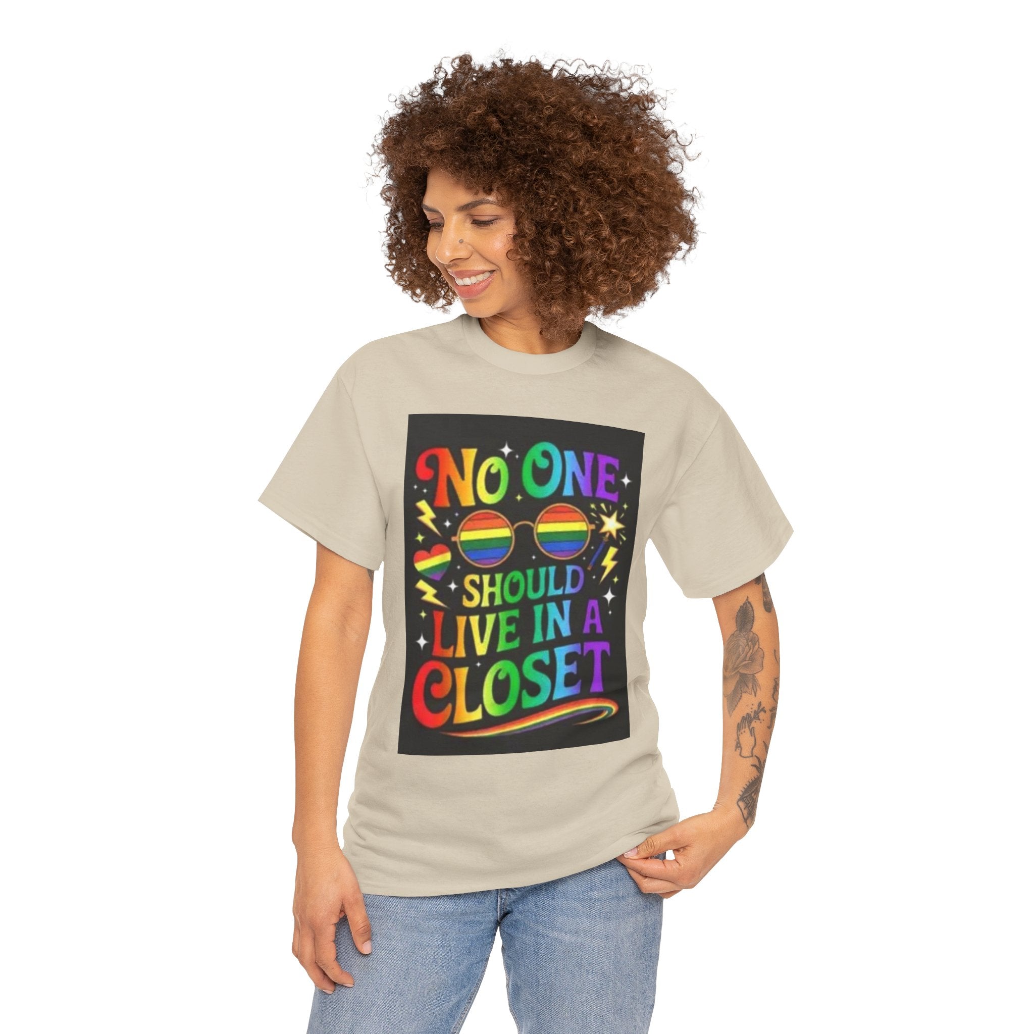 T‑Shirt — "No One Should Live in a Closet" Rainbow Pride Tee