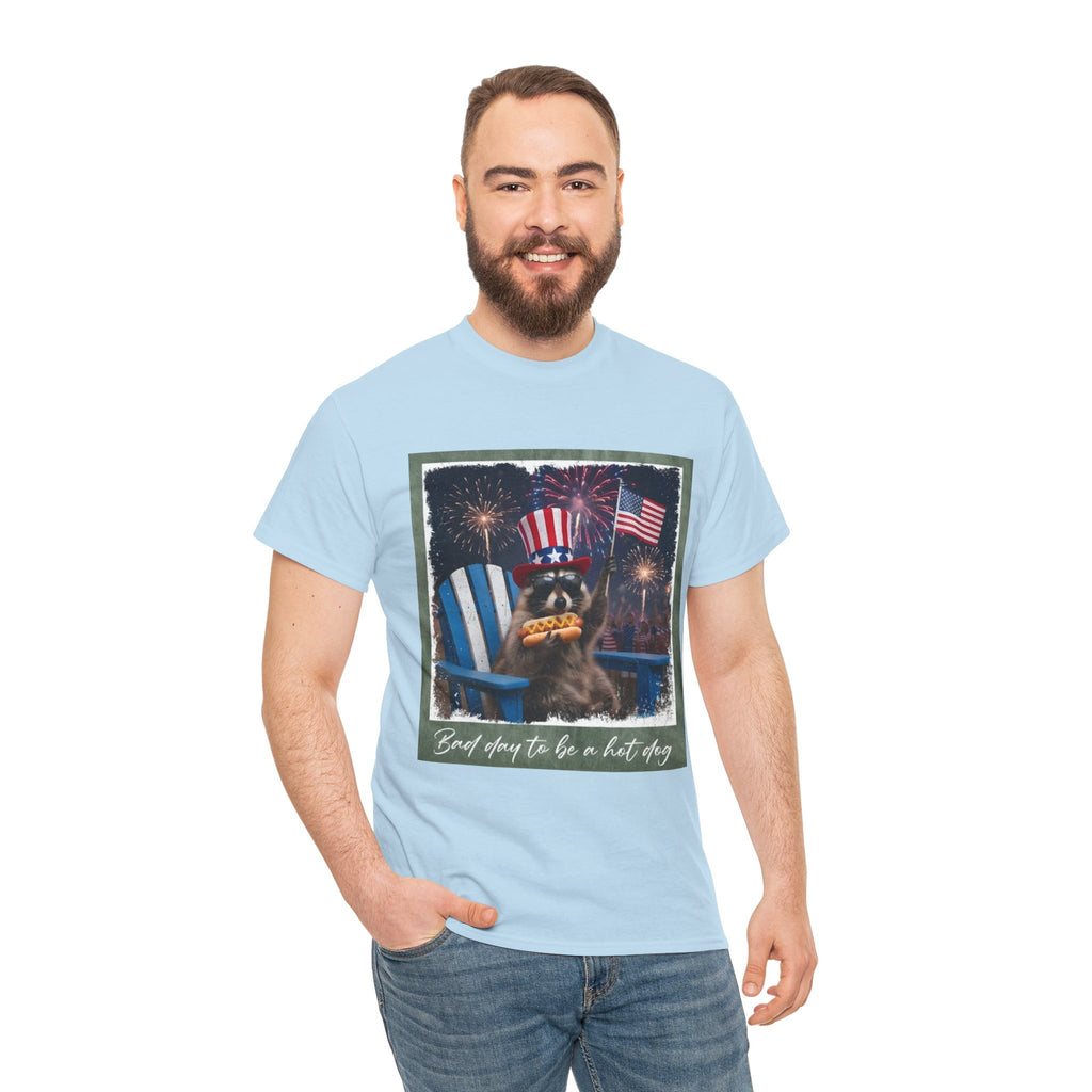 Patriotic Uncle Sam Bear T-Shirt — 'God Spares Us to Be a Hot Dog' 4th of July Tee