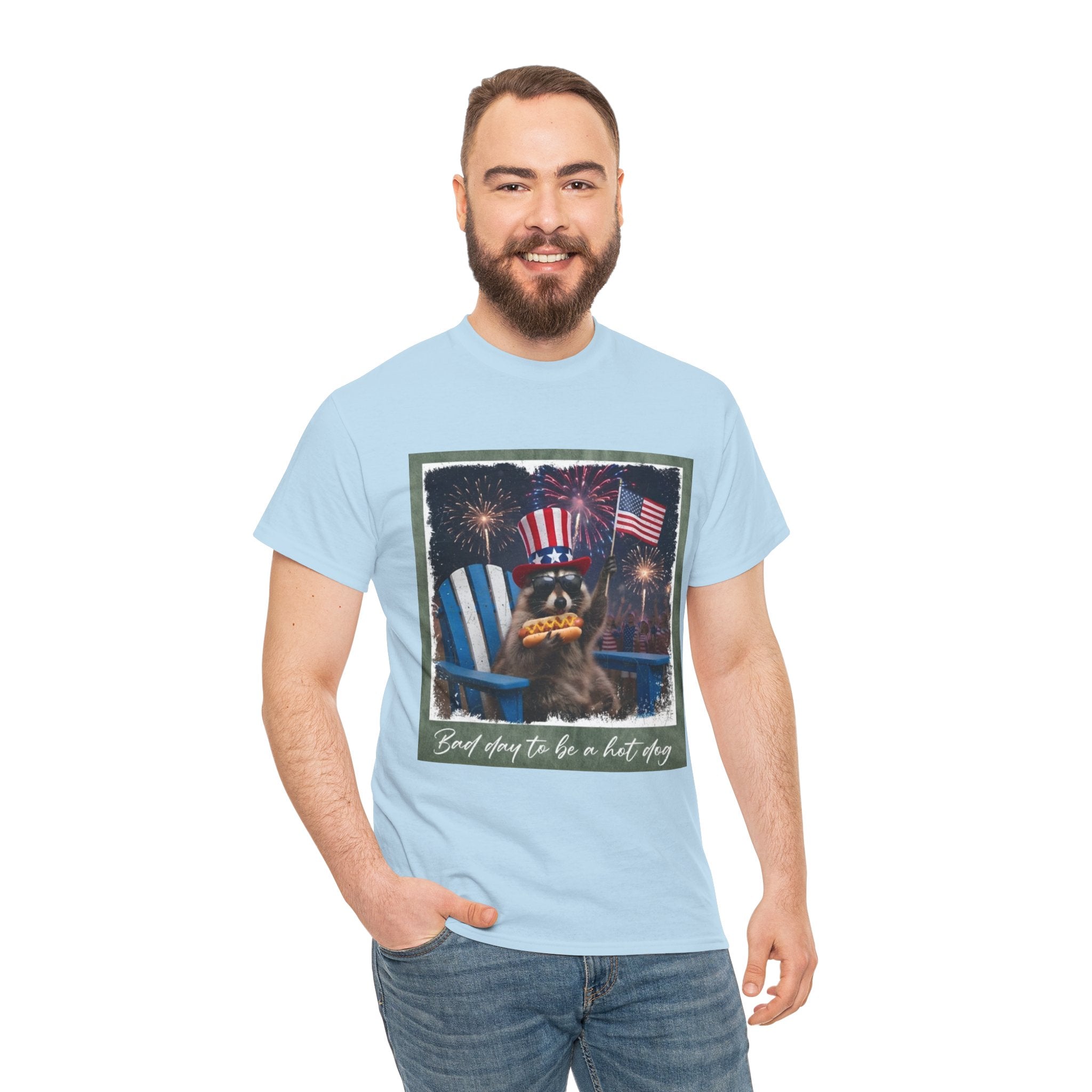 Patriotic Uncle Sam Bear T-Shirt — 'God Spares Us to Be a Hot Dog' 4th of July Tee