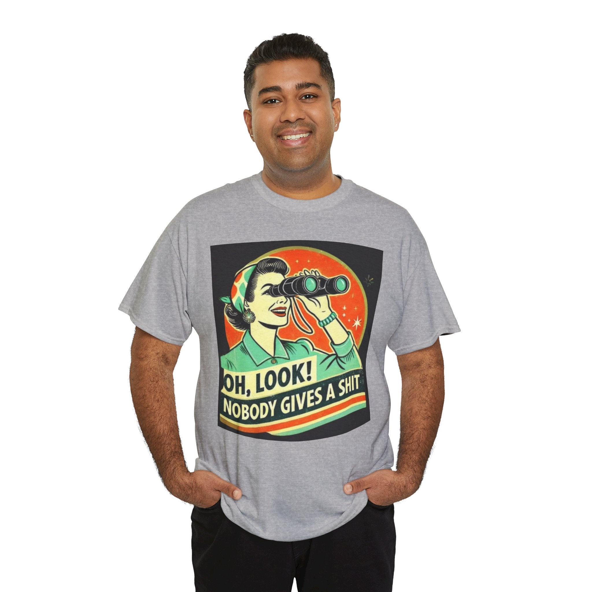 Graphic Tee — "Oh, Look! Nobody Gives a Shit" Retro Binoculars Design