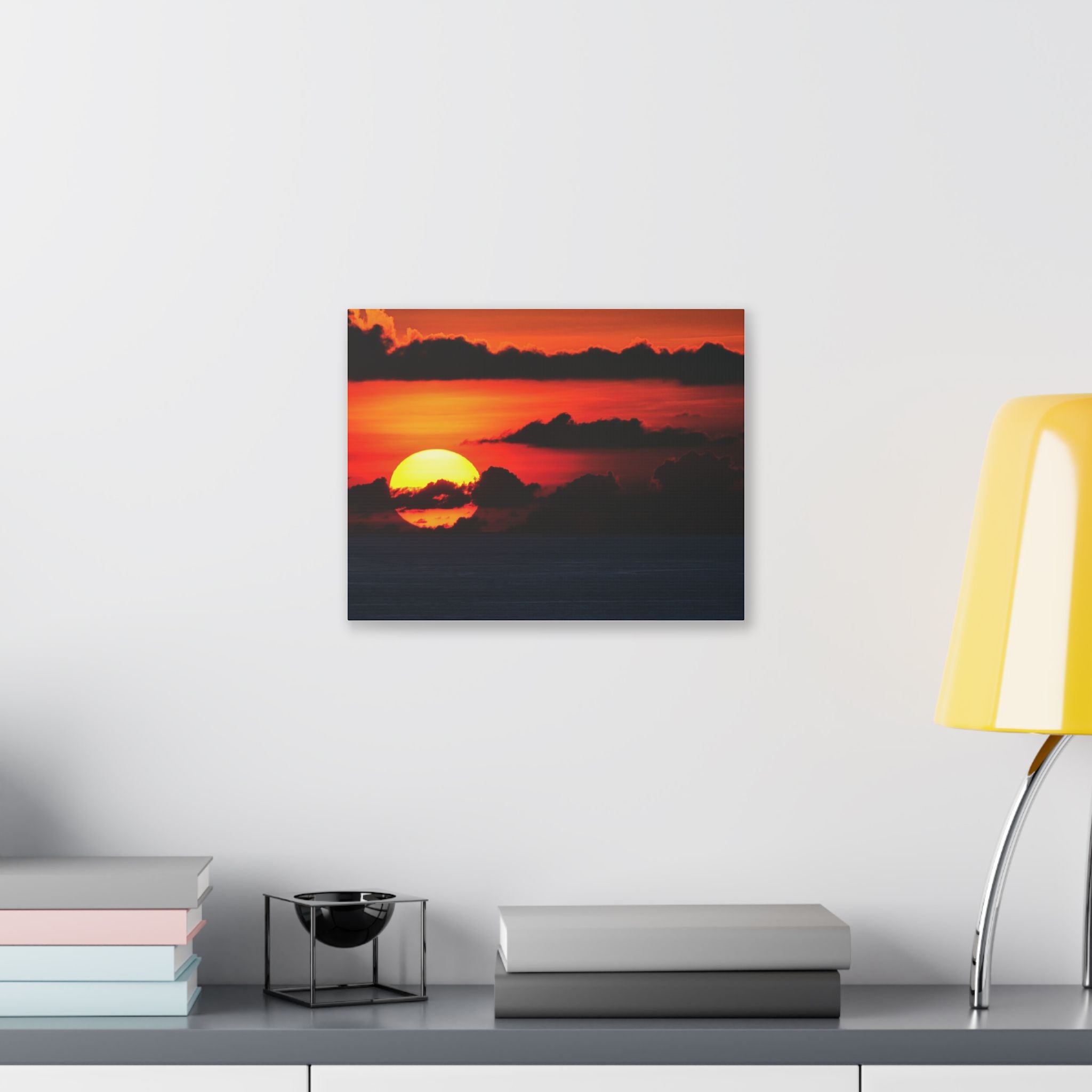 Sunset Ocean Canvas Print — Dramatic Red Sunset Wall Art