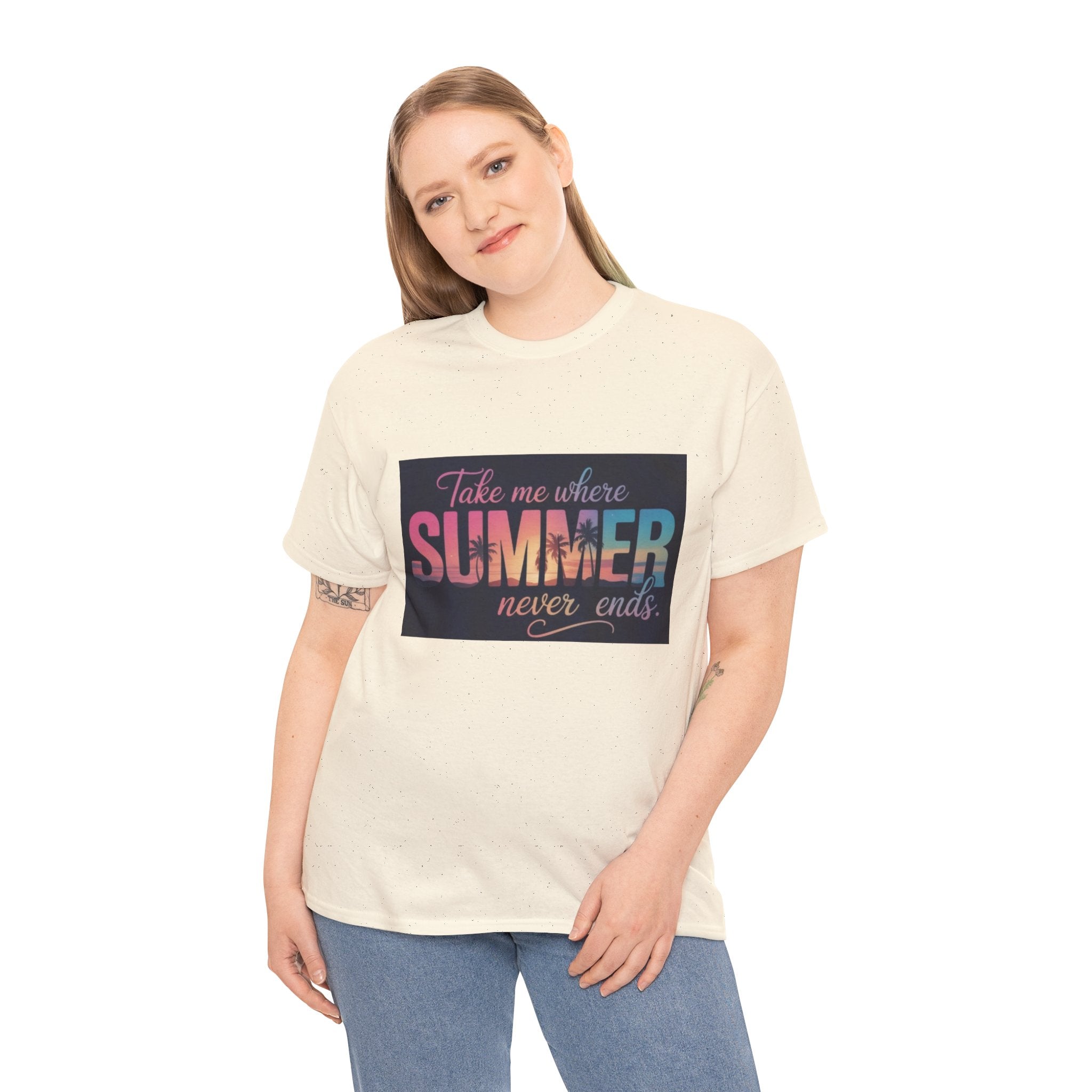 T-Shirt — "Take Me Where Summer Never Ends" Retro Beach Vibes