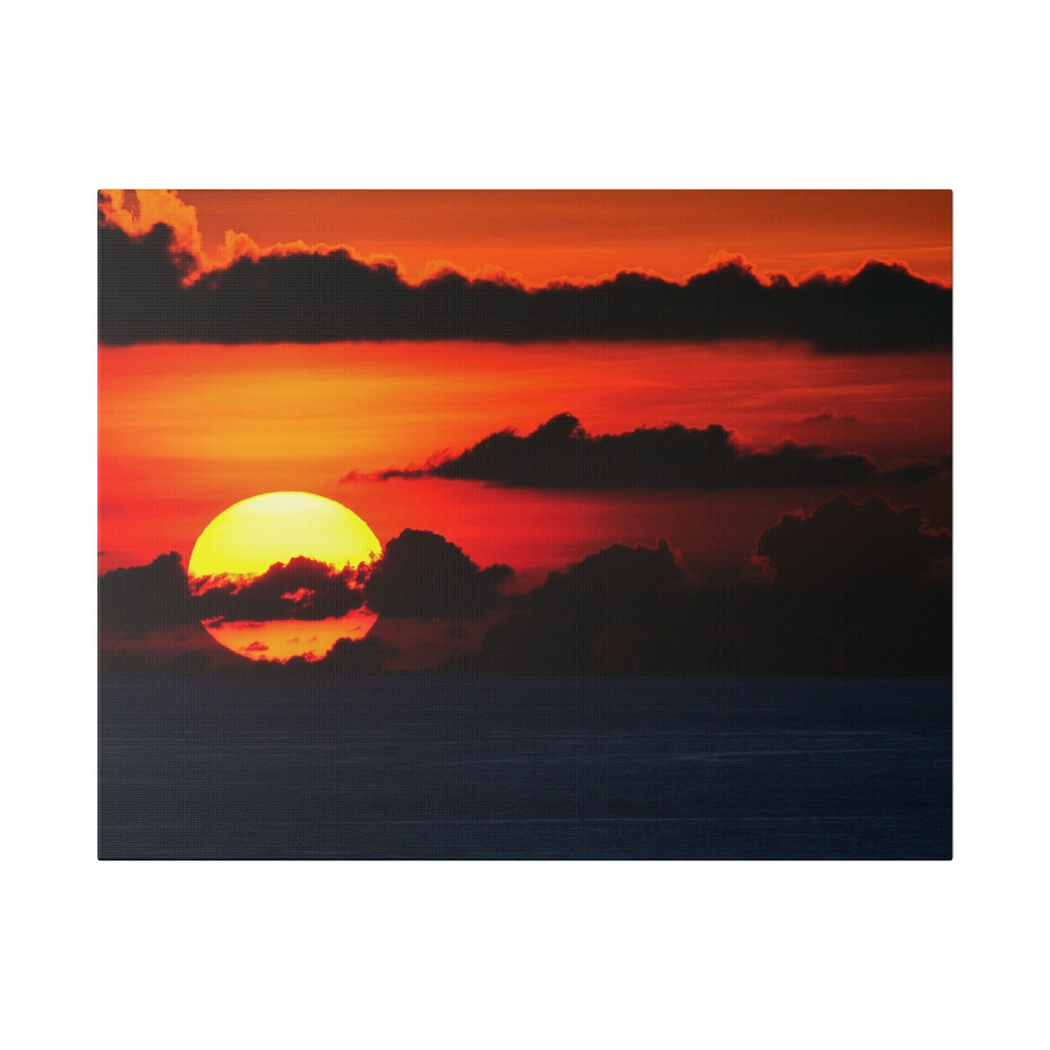 Sunset Ocean Canvas Print — Dramatic Red Sunset Wall Art