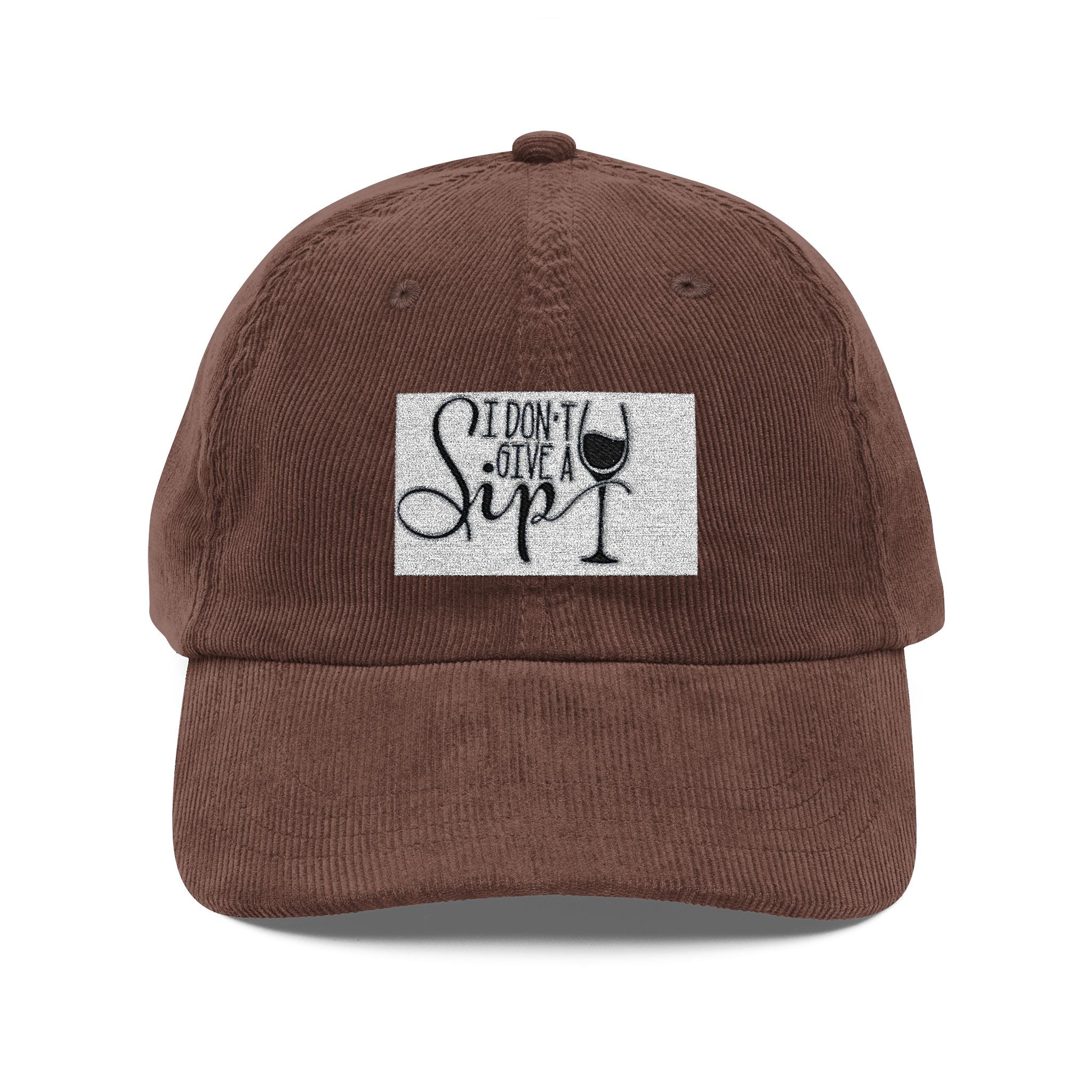 Vintage Corduroy Cap — Embroidered ‘Sip’ Wine Lover Baseball Hat