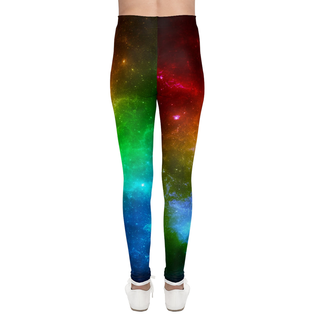 Youth Rainbow Galaxy Leggings — Colorful Space Print AOP