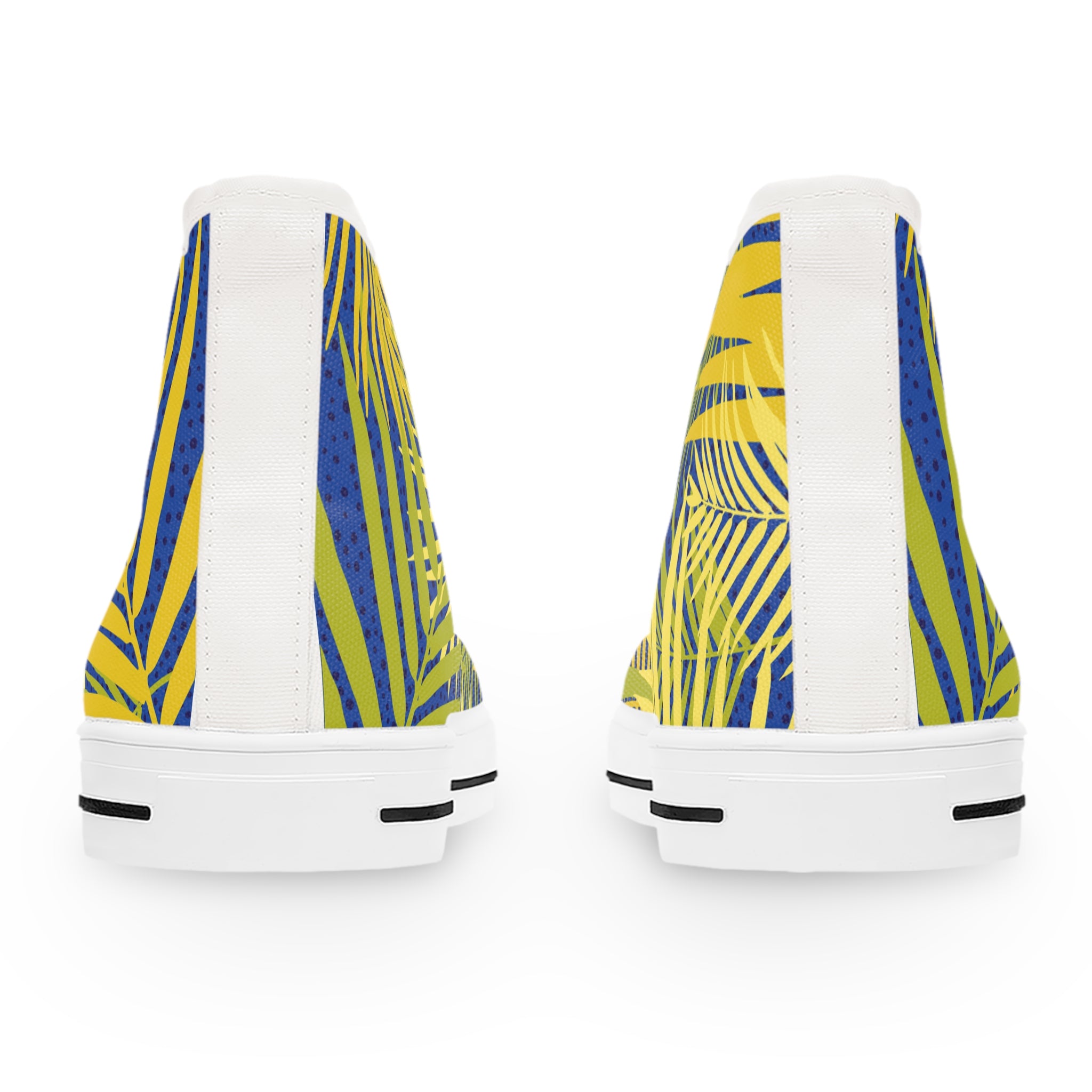 Tropical Palm High-Top Sneakers — Yellow & Blue Palm Leaf Women's Canvas Shoes