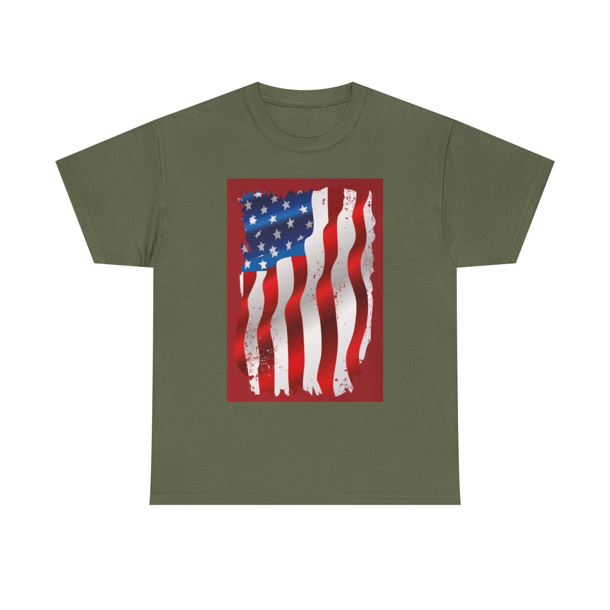 American Flag Graphic Tee — Distressed Wavy Stars & Stripes