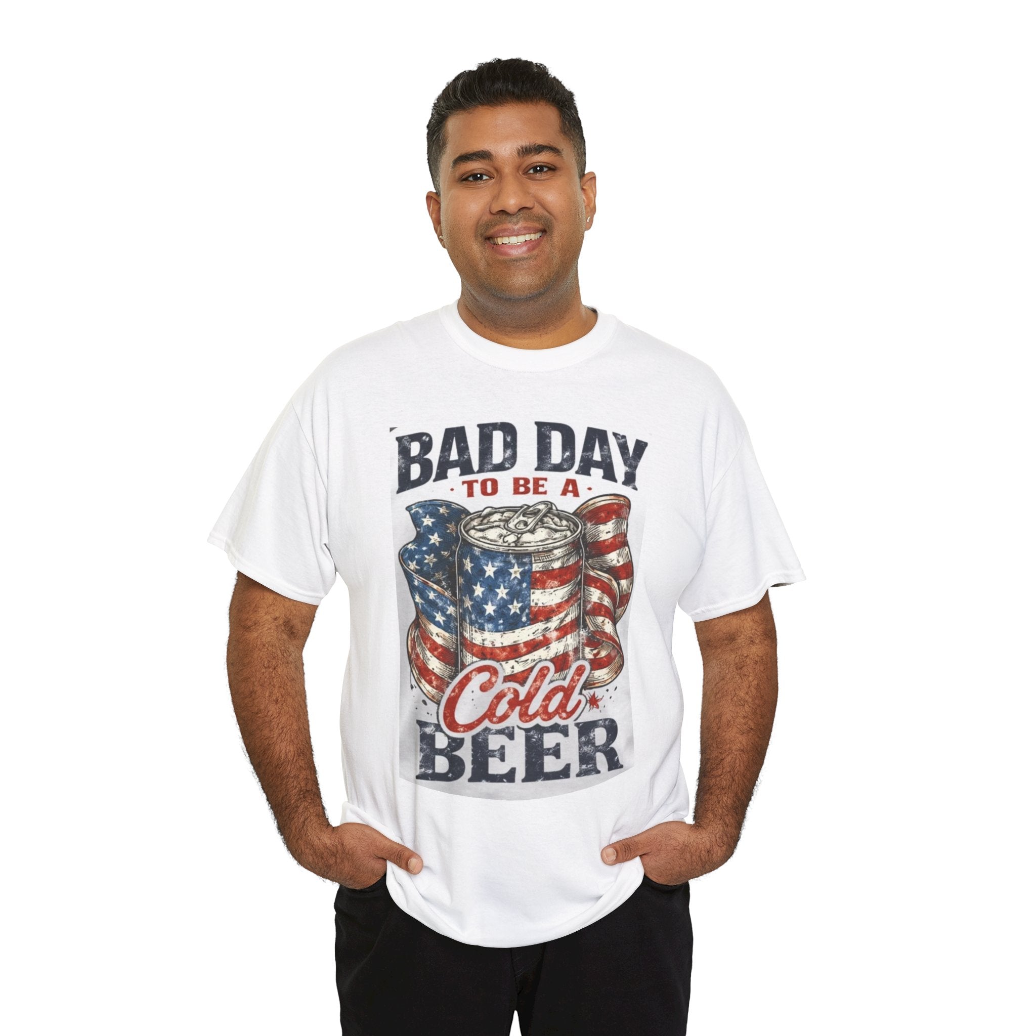 Bad Day to Be a Cold Beer T-Shirt — American Flag Beer Can Graphic Tee