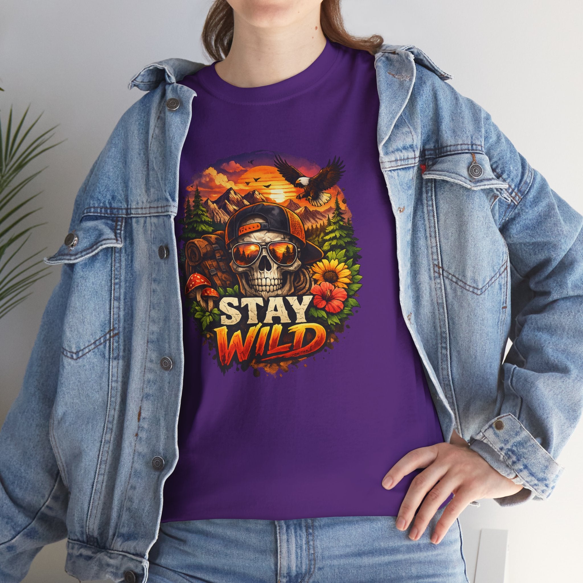Stay Wild Skull Tee — Vintage Sunset Skull & Sunflower Graphic T-Shirt