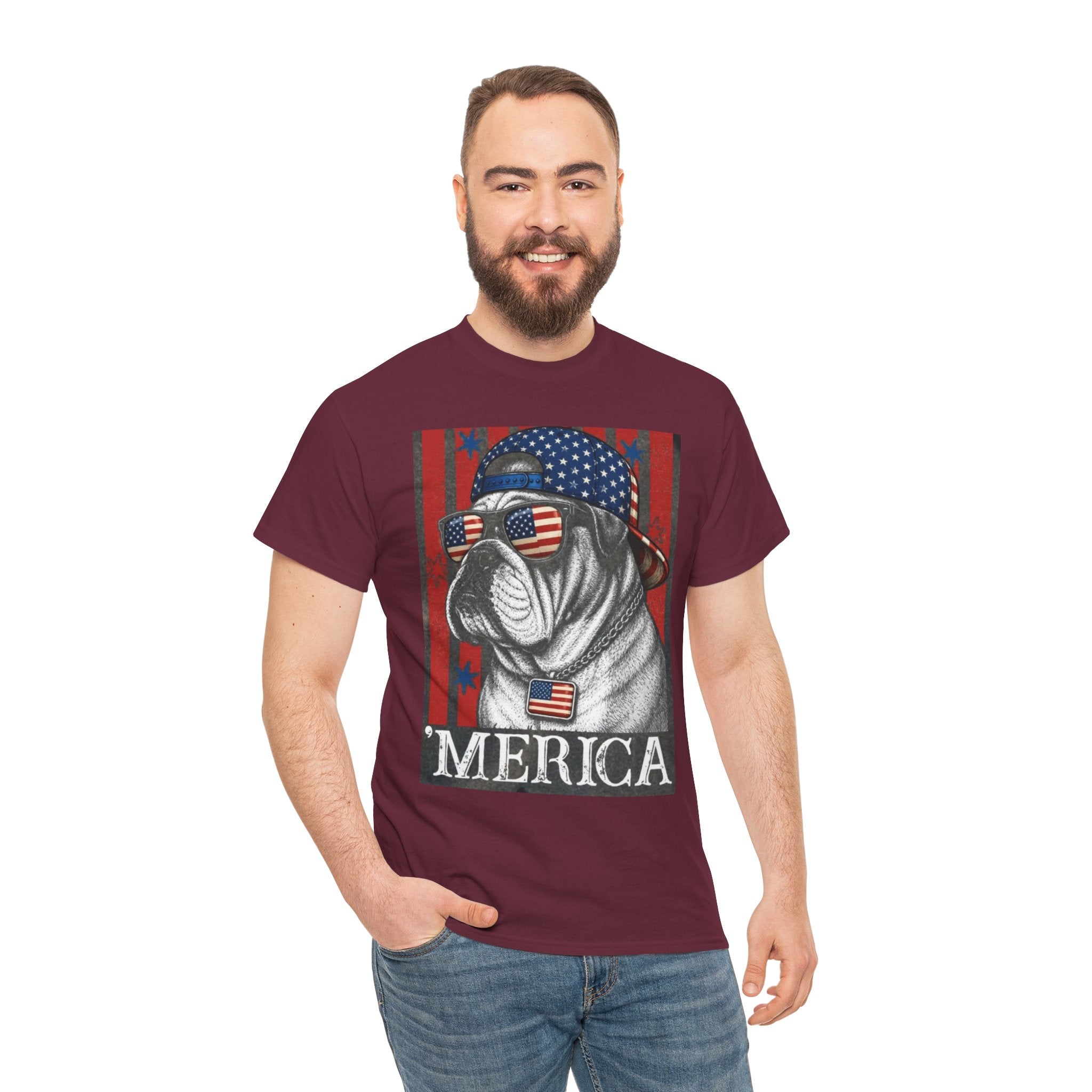 'Merica Bulldog T-Shirt — Patriotic American Flag Tee for Fourth of July