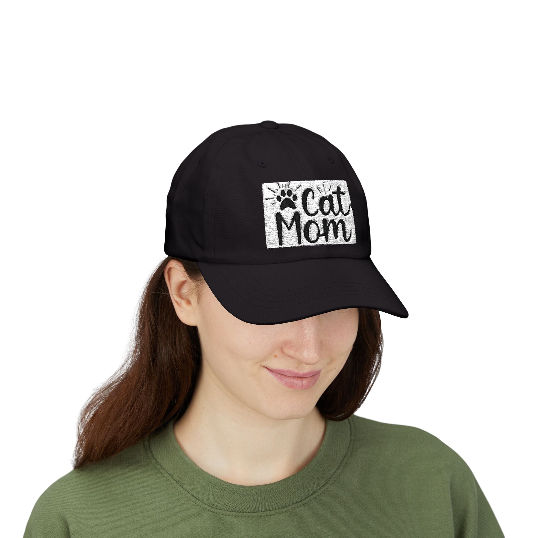 Cat Mom Dad Cap – White Embroidered Cat Mom Baseball Hat