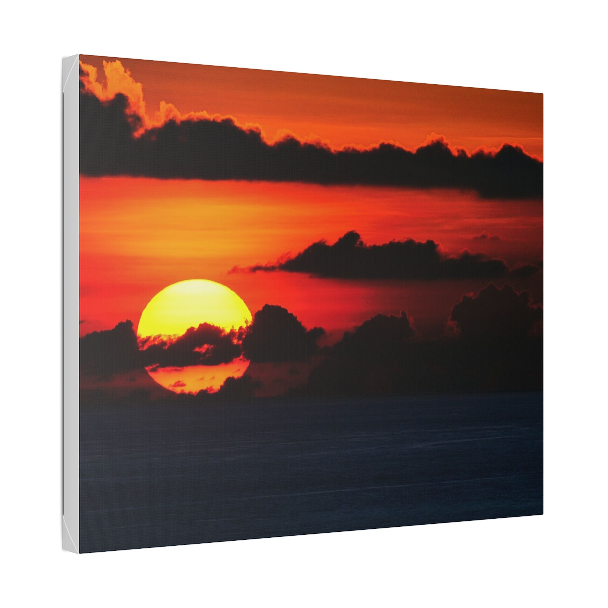 Sunset Ocean Canvas Print — Dramatic Red Sunset Wall Art